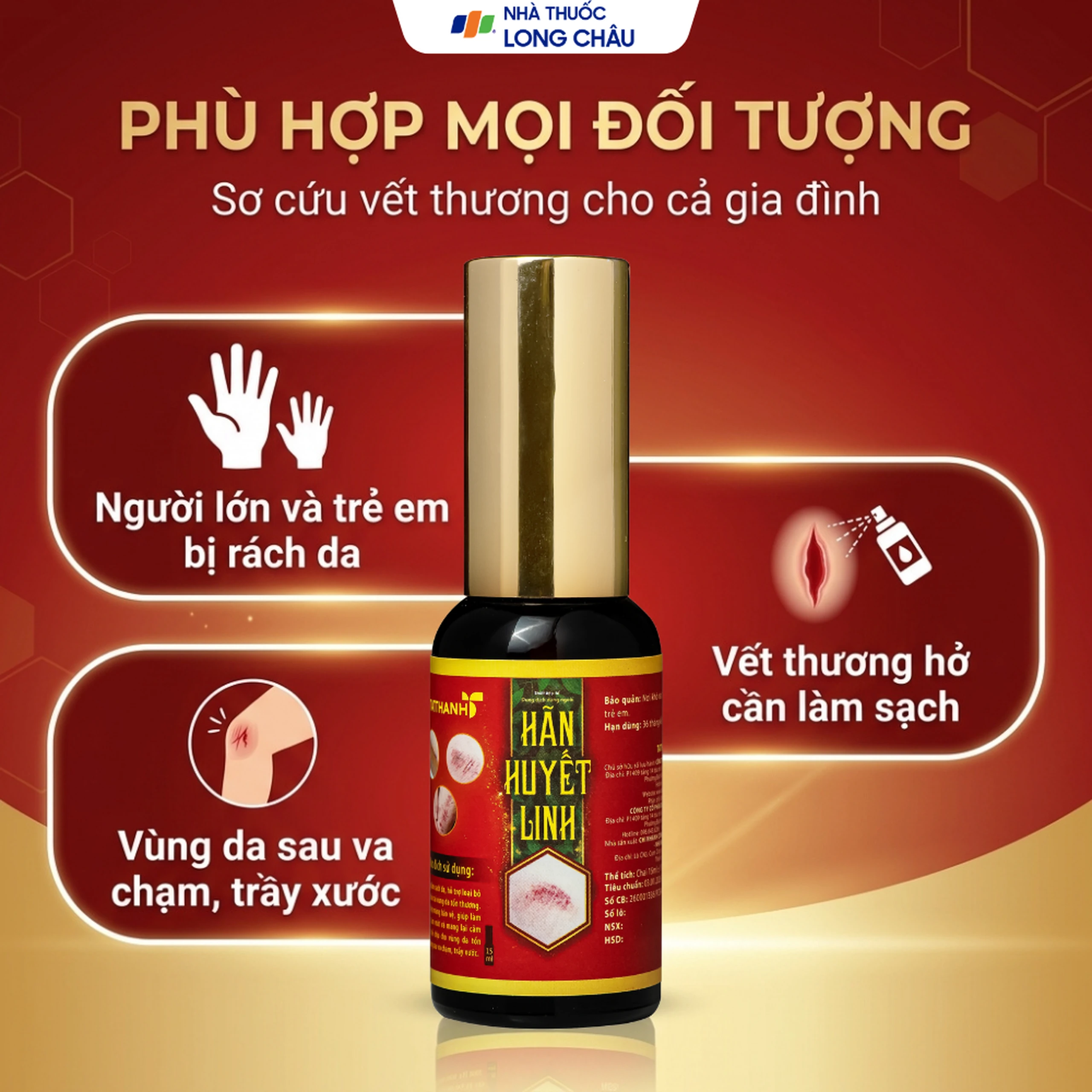 Dung dịch dùng ngoài ngừa khuẩn Hãn Huyết Linh giảm sưng viêm, làm dịu vết trầy xước, bầm tím (15ml) 4