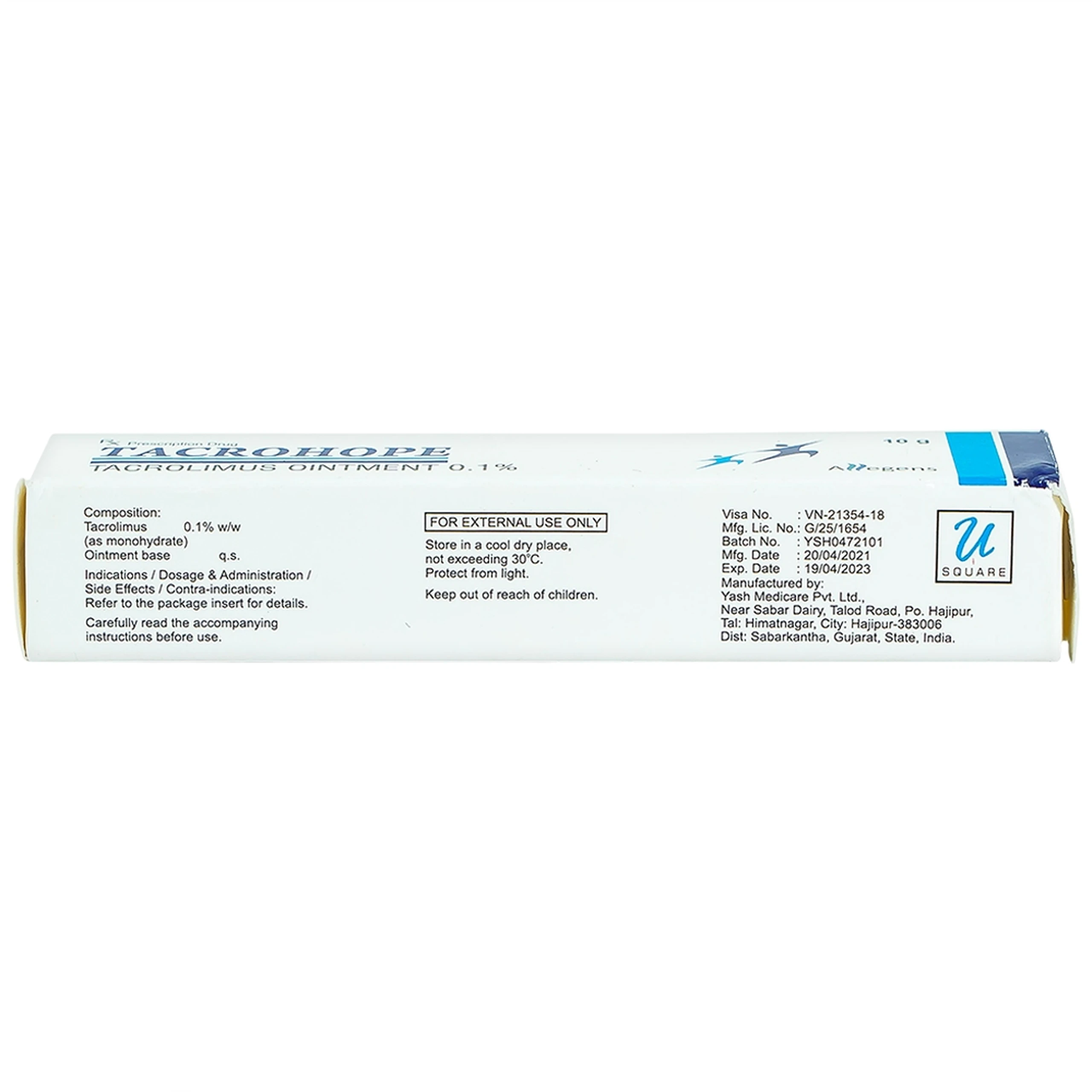 Thuốc mỡ Tacrohope Tacrolimus Ointment 0.1% Allegen điều trị viêm da dị ứng (10g)