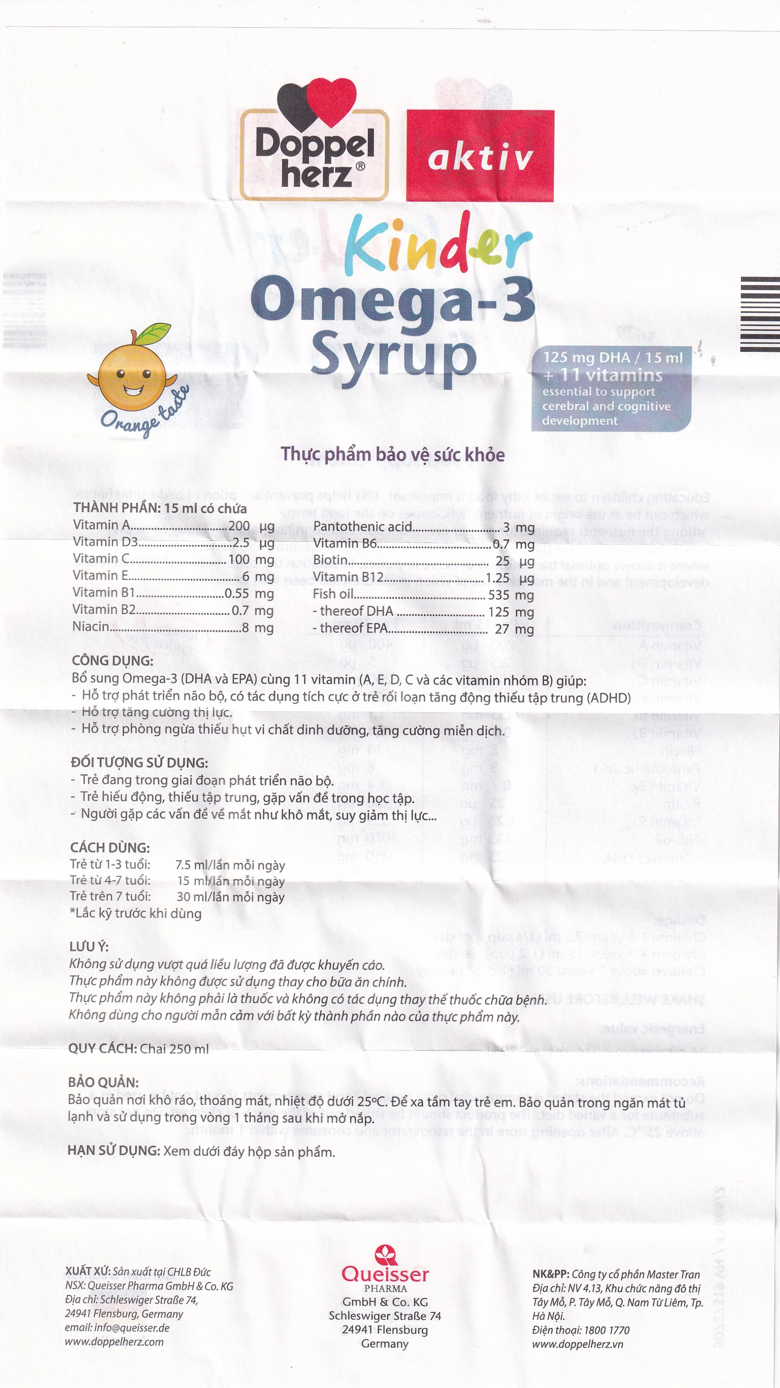 Siro Kinder Omega-3 Syrup Doppelherz Aktiv hỗ trợ phát triển não bộ (250ml) 8