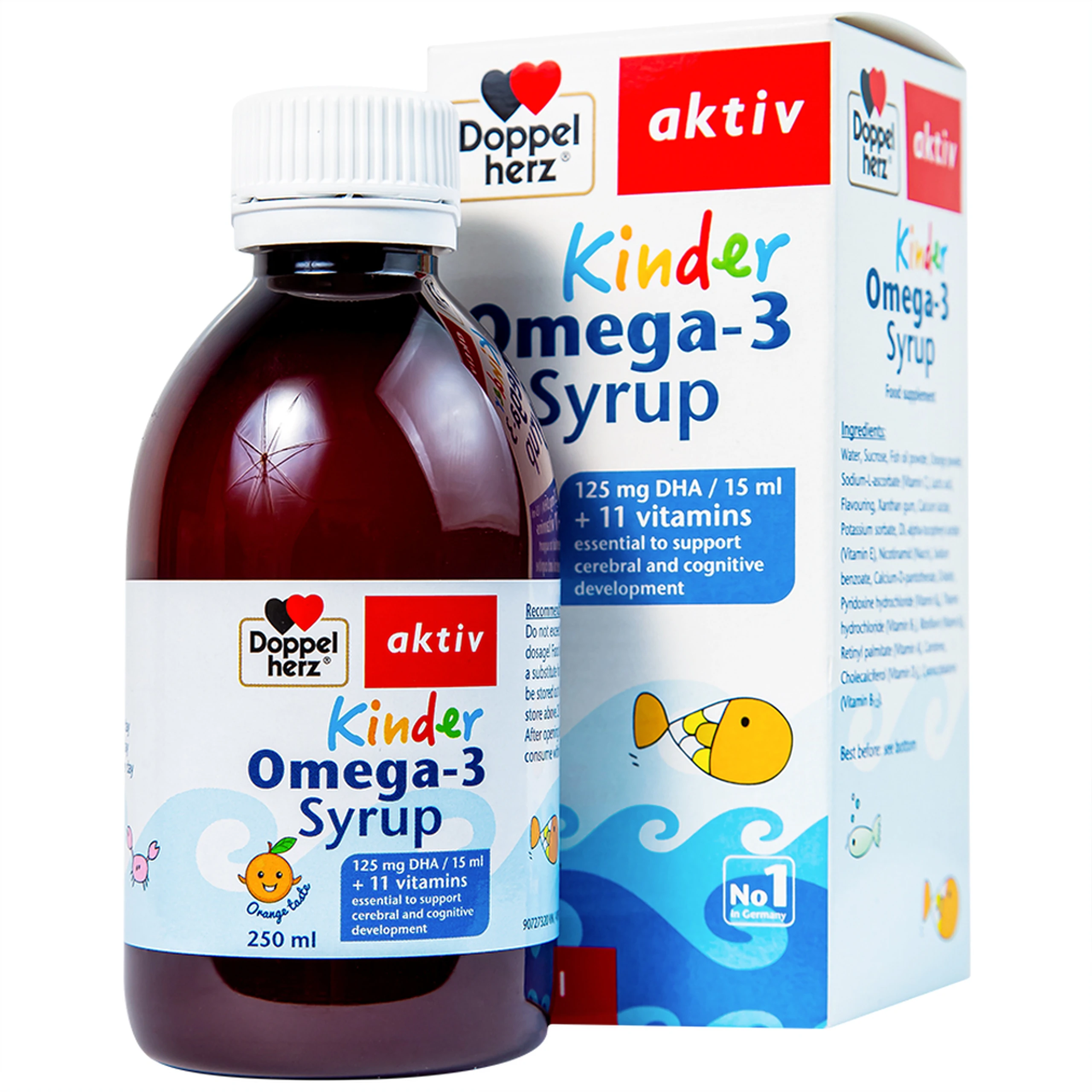 Siro Kinder Omega-3 Syrup Doppelherz Aktiv hỗ trợ phát triển não bộ (250ml) 1