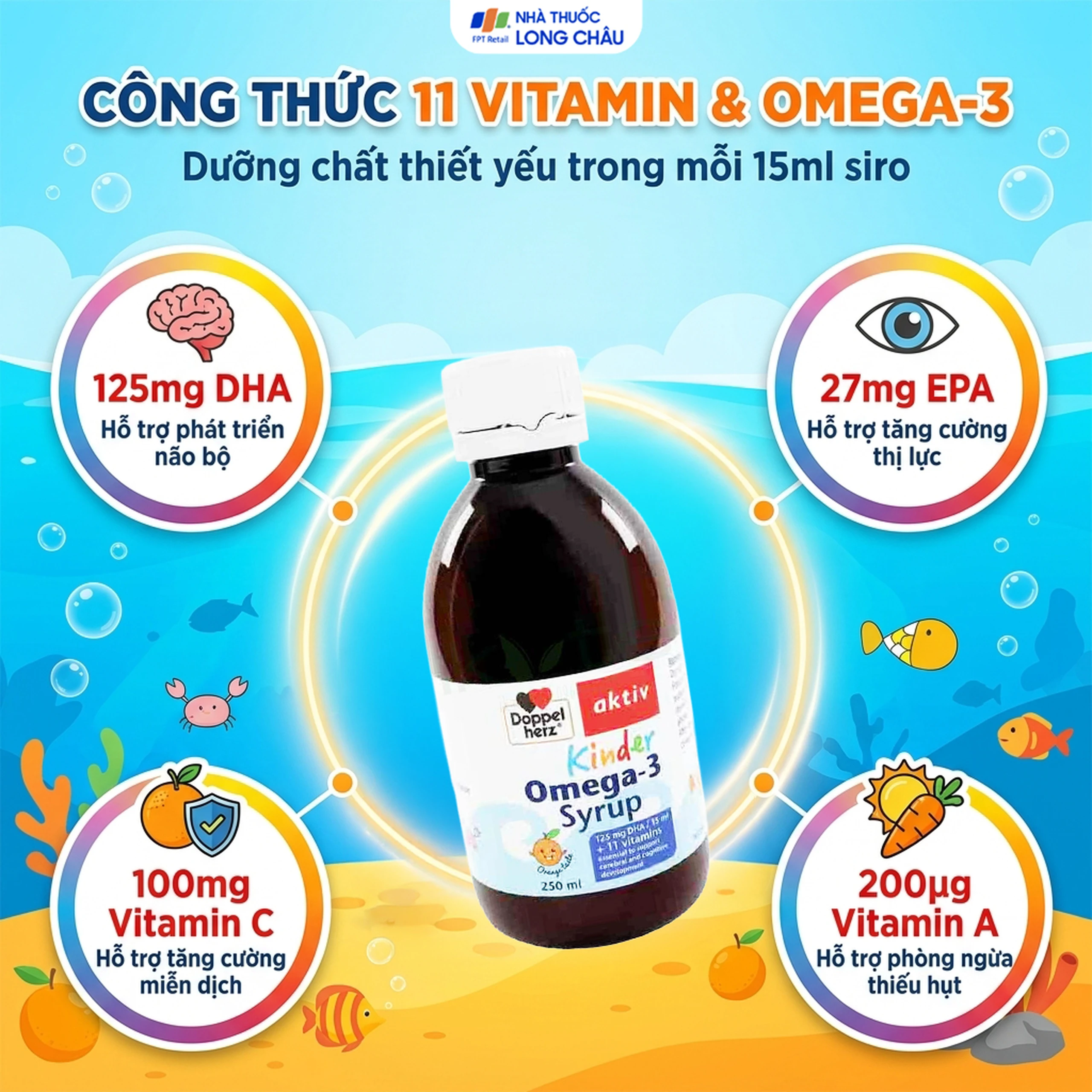 Siro Kinder Omega-3 Syrup Doppelherz Aktiv hỗ trợ phát triển não bộ (250ml) 4