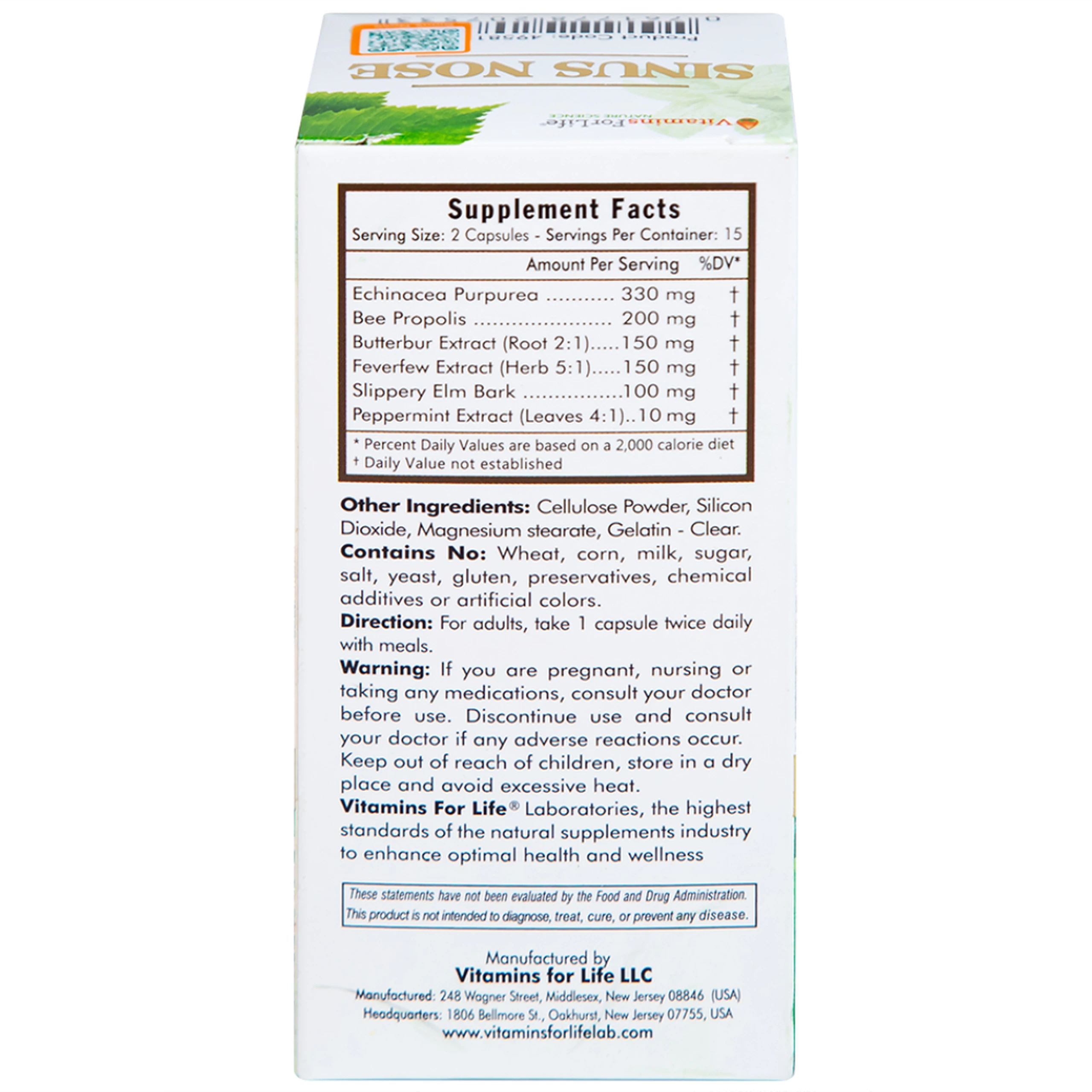 Viên uống hỗ trợ cải thiện viêm xoang, viêm mũi dị ứng Sinus Nose Vitamins For Life (30 viên)