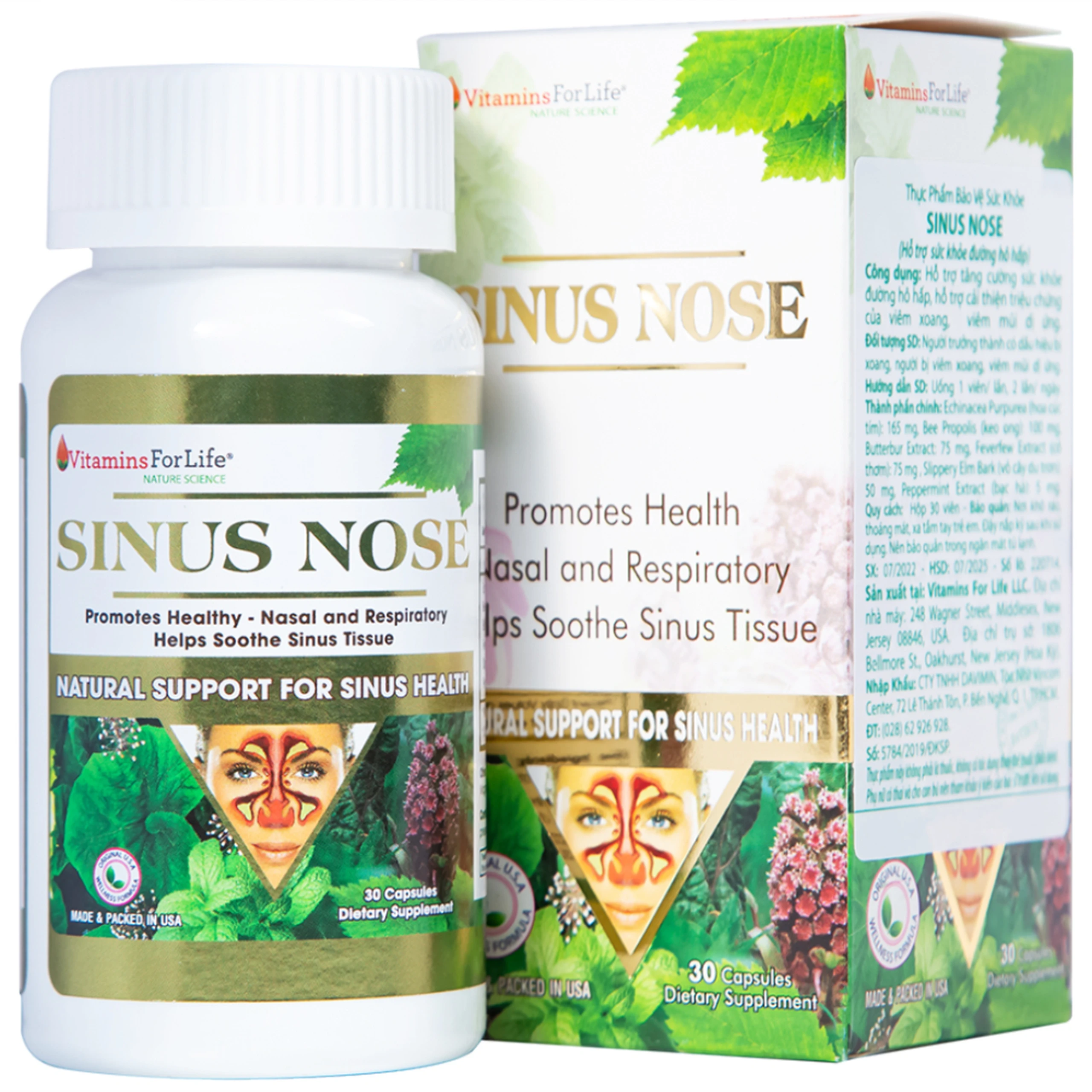 Viên uống hỗ trợ cải thiện viêm xoang, viêm mũi dị ứng Sinus Nose Vitamins For Life (30 viên)