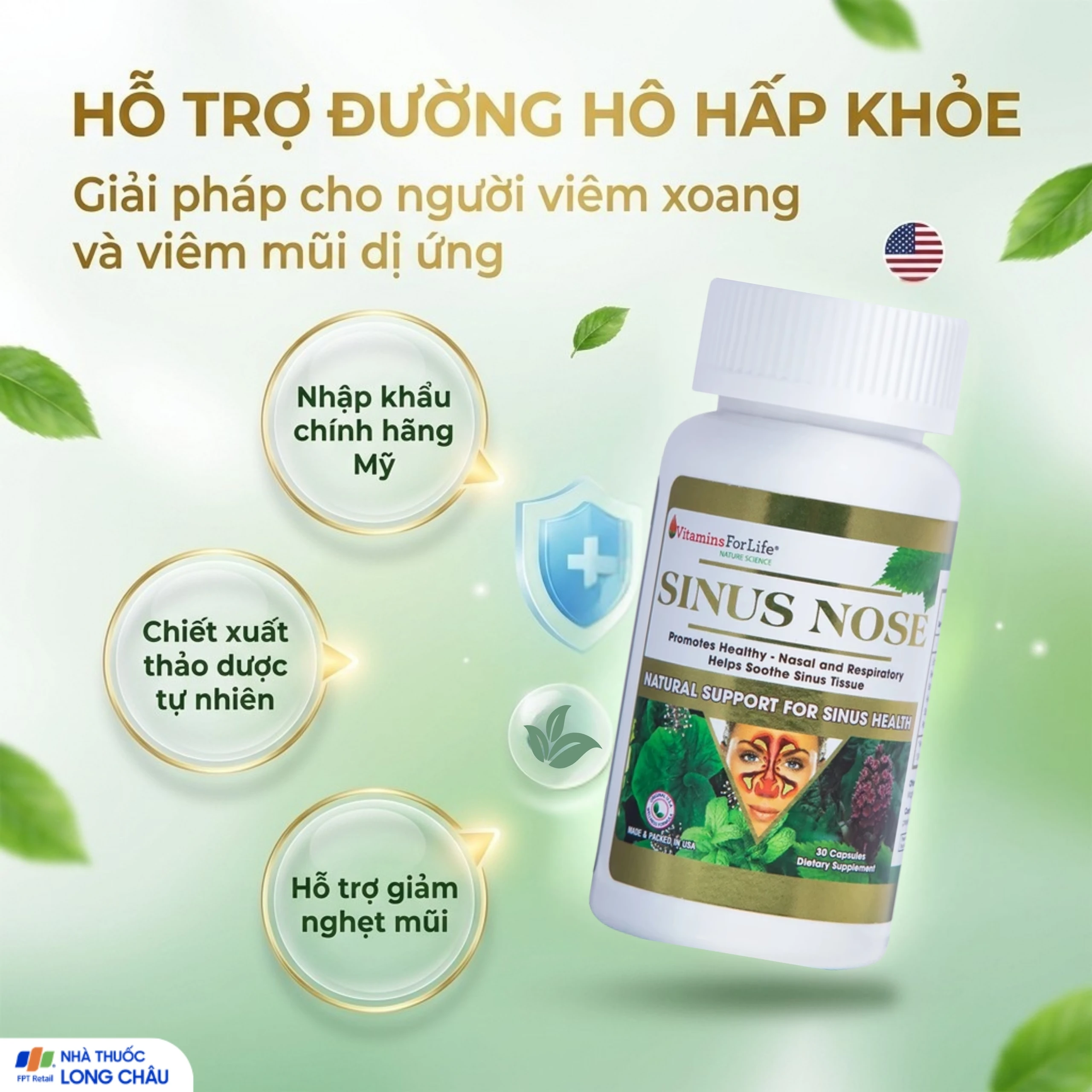 Viên uống hỗ trợ cải thiện viêm xoang, viêm mũi dị ứng Sinus Nose Vitamins For Life (30 viên) 3