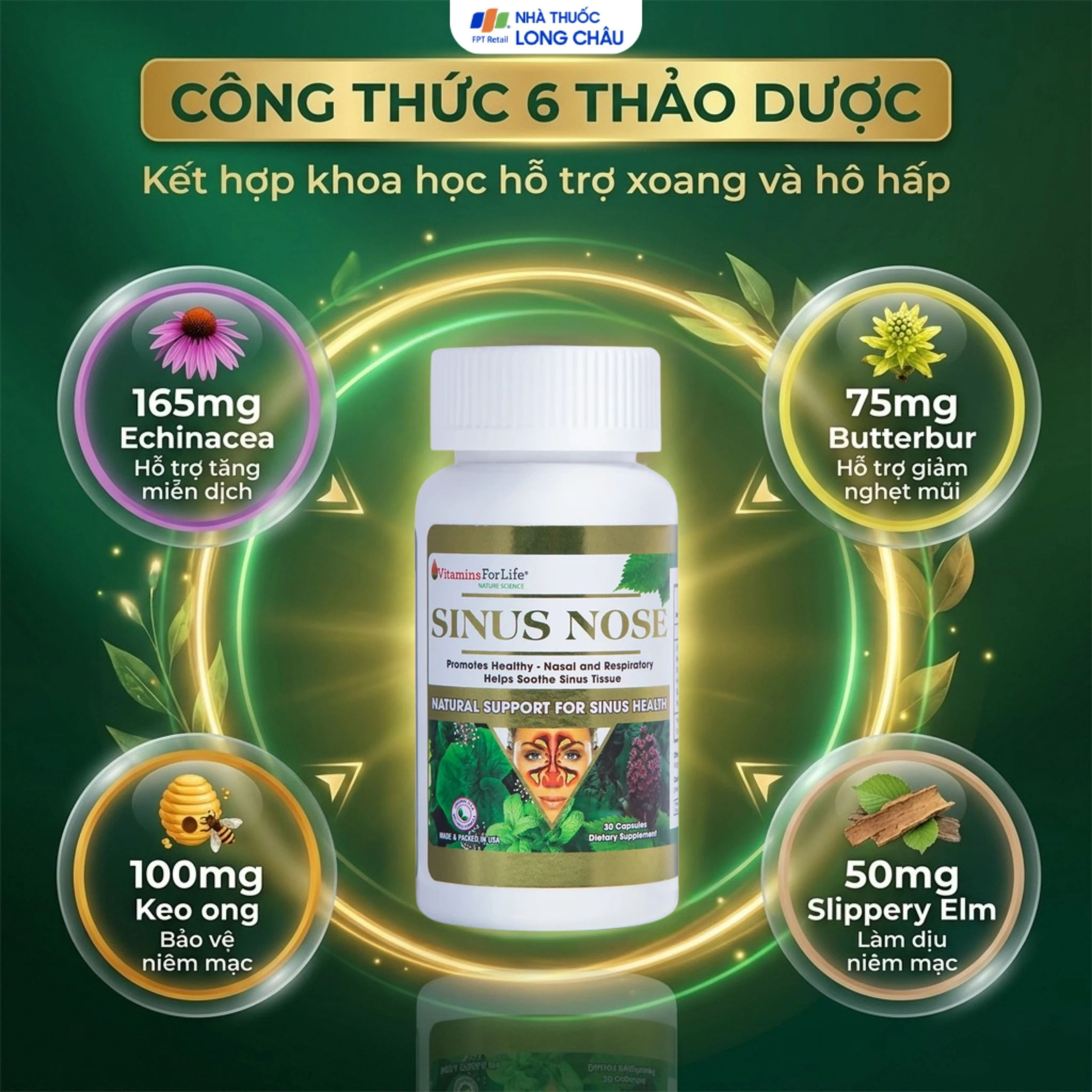 Viên uống hỗ trợ cải thiện viêm xoang, viêm mũi dị ứng Sinus Nose Vitamins For Life (30 viên) 4