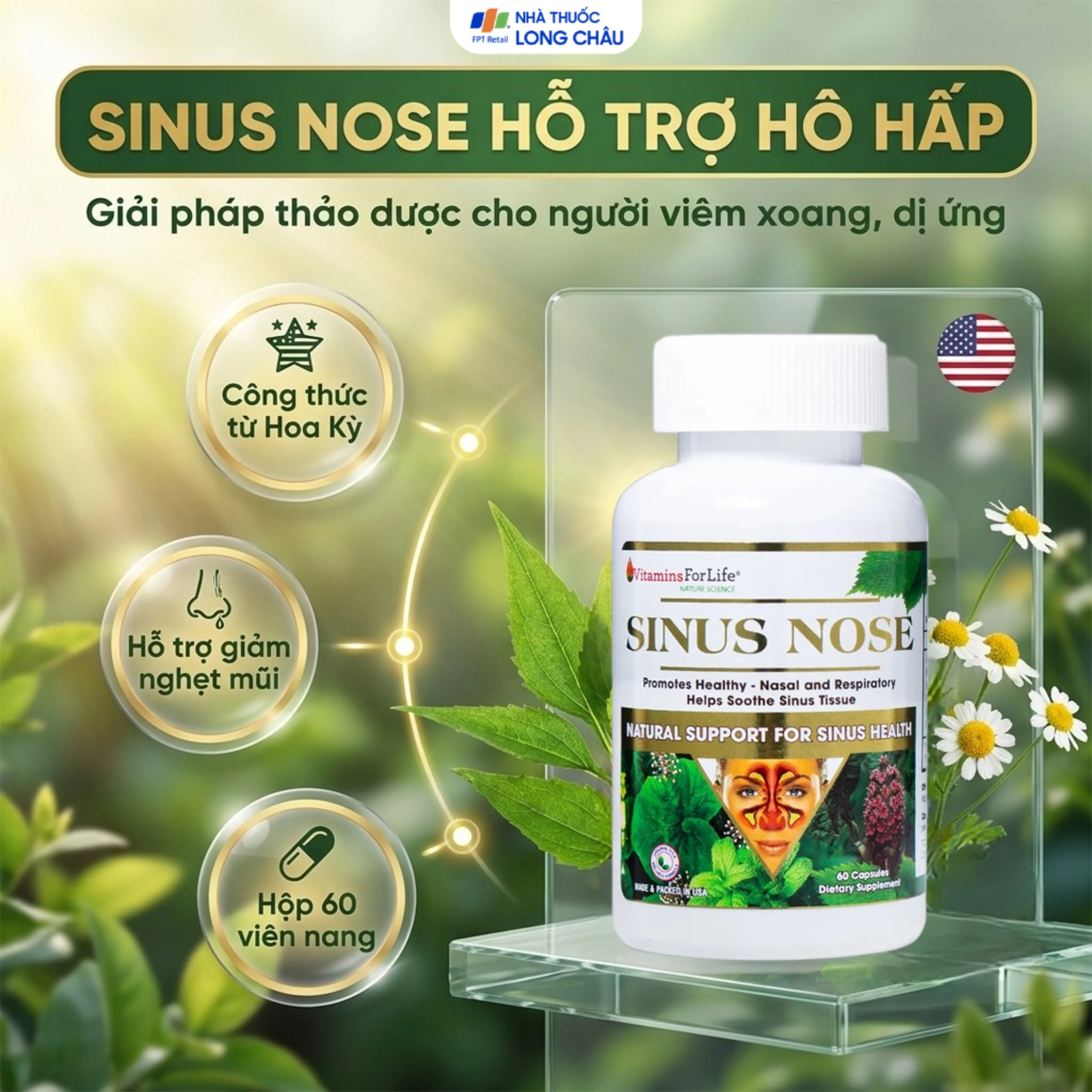 Viên uống hỗ trợ cải thiện viêm xoang, viêm mũi dị ứng, tăng cường sức khỏe đường hô hấp Sinus Nose Vitamins For Life (60 viên) 3