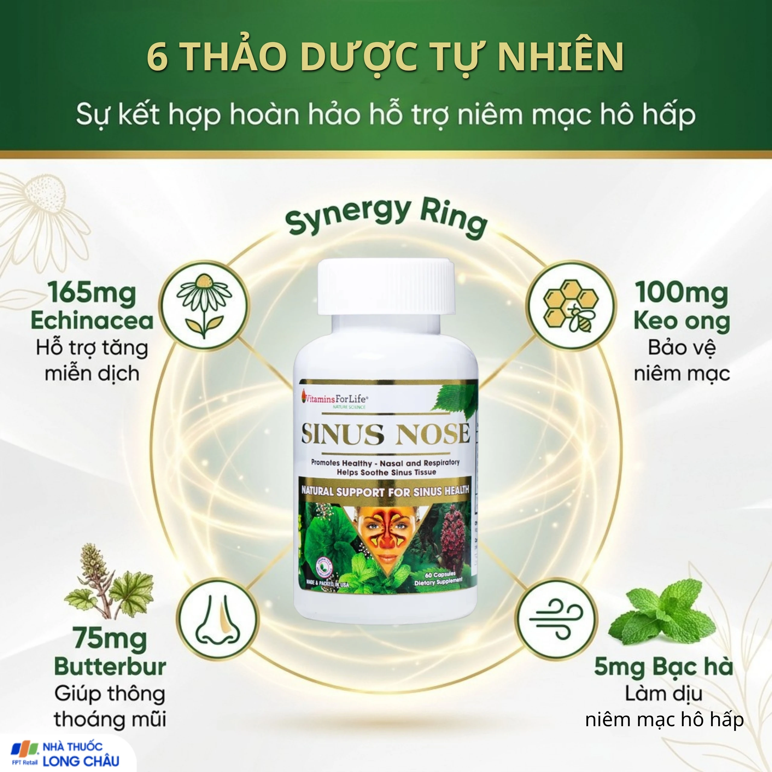 Viên uống hỗ trợ cải thiện viêm xoang, viêm mũi dị ứng, tăng cường sức khỏe đường hô hấp Sinus Nose Vitamins For Life (60 viên) 4