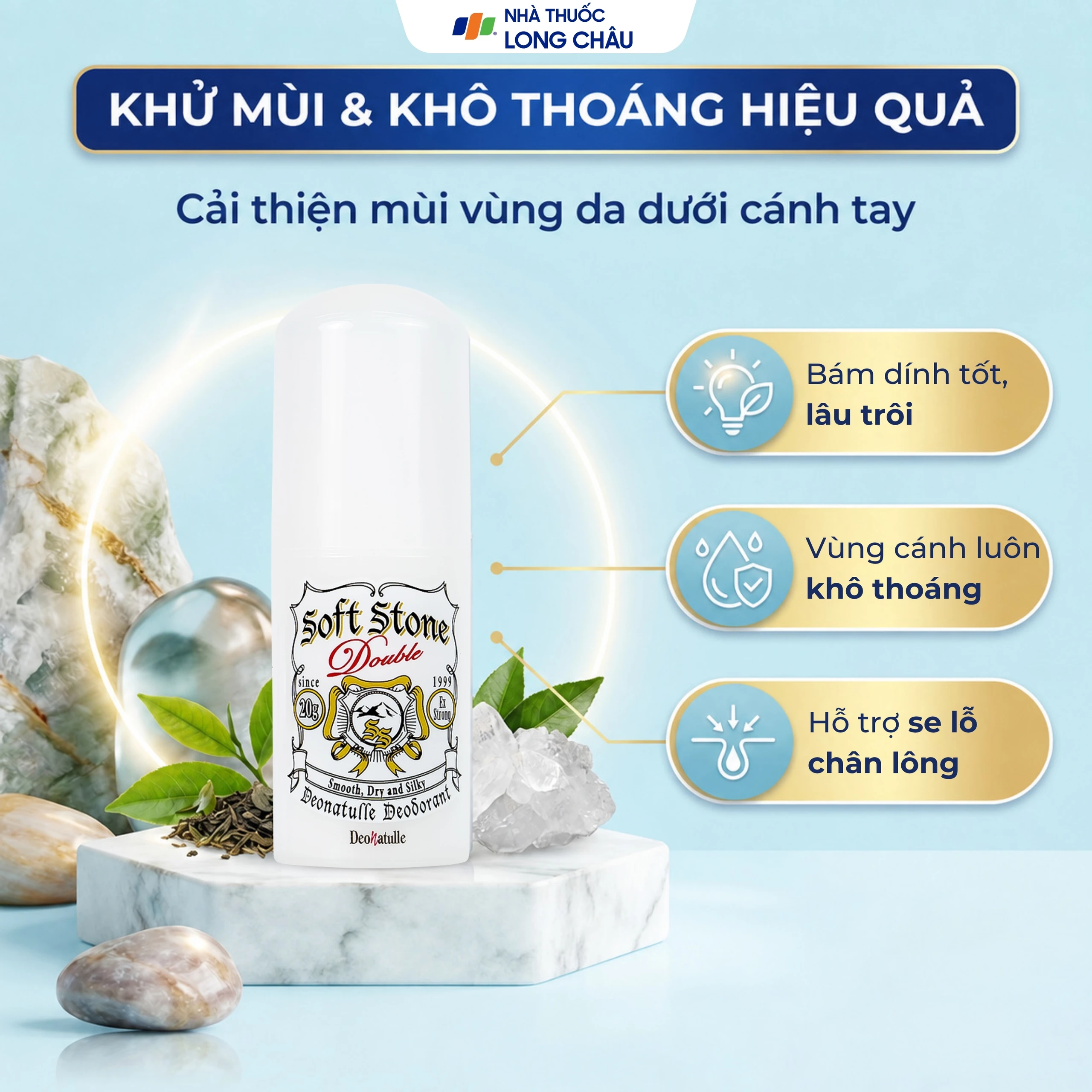 Sáp khử mùi Deonatulle Soft Stone Double Deodorant giúp giảm tiết mồ hôi phù hợp mọi loại da (20g) 2