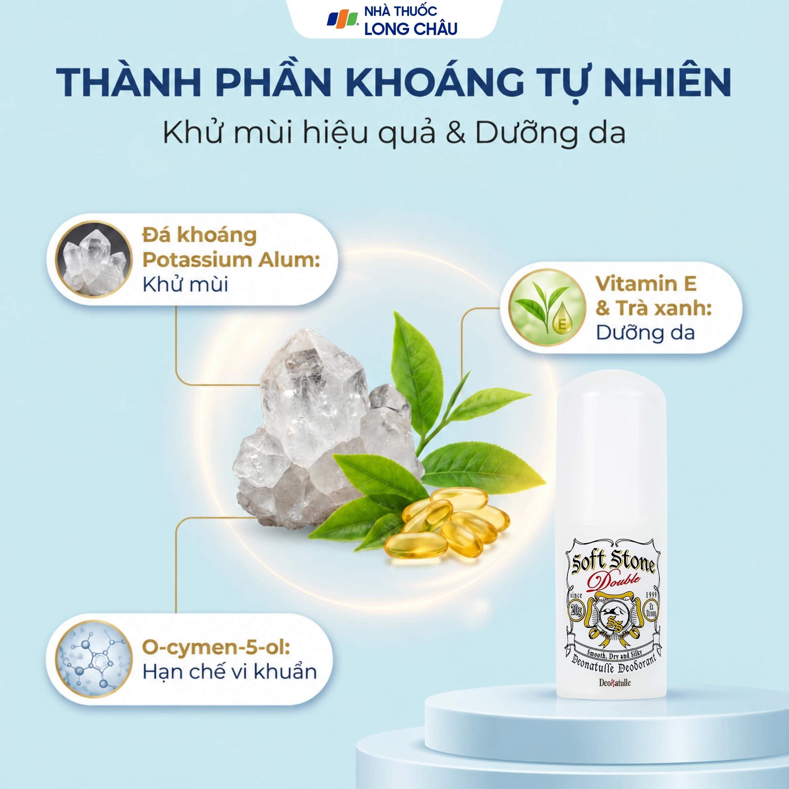 Sáp khử mùi Deonatulle Soft Stone Double Deodorant giúp giảm tiết mồ hôi phù hợp mọi loại da (20g) 3