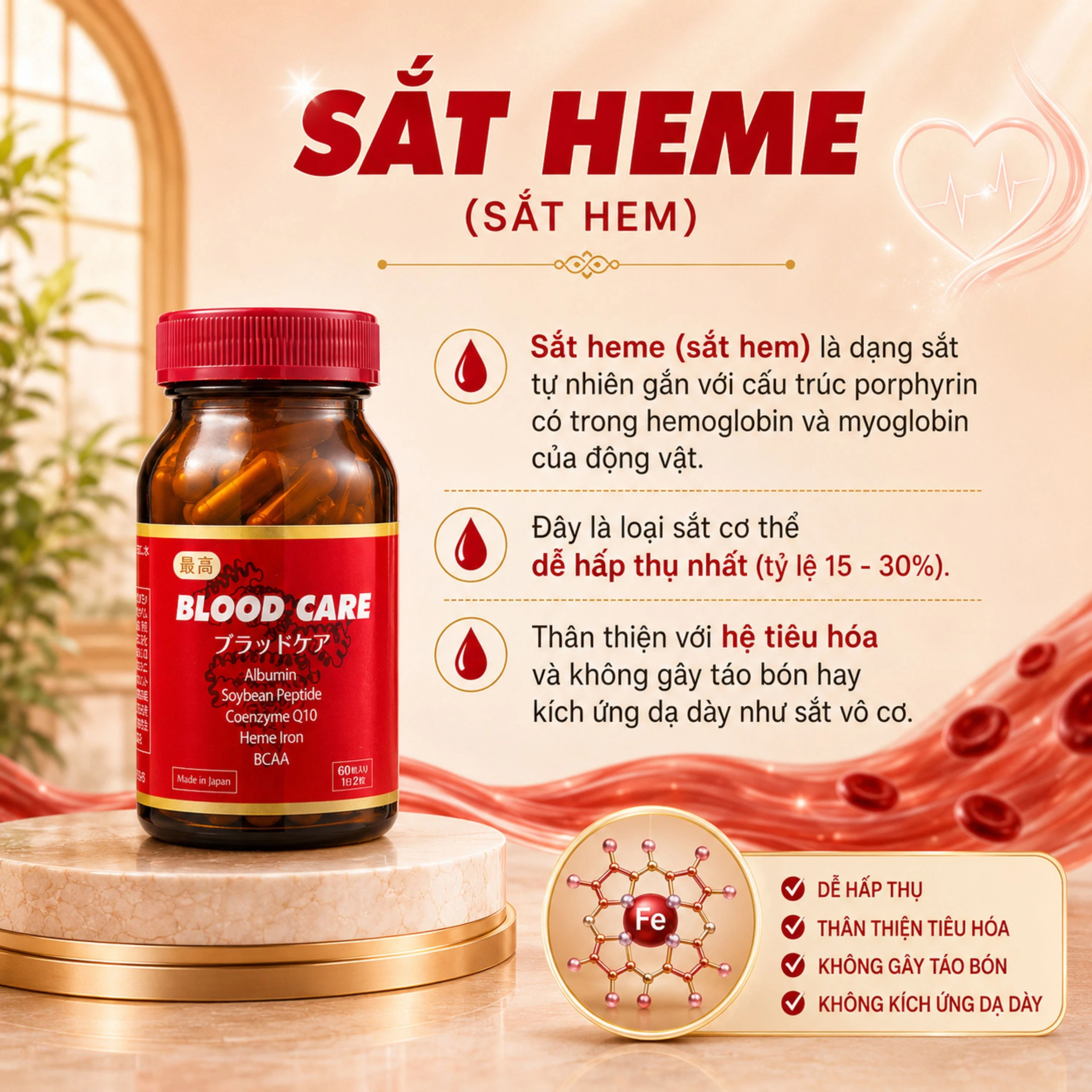 Viên uống bổ máu, giảm nguy cơ thiếu máu do thiếu sắt Blood Care Jpanwell (60 viên) 3