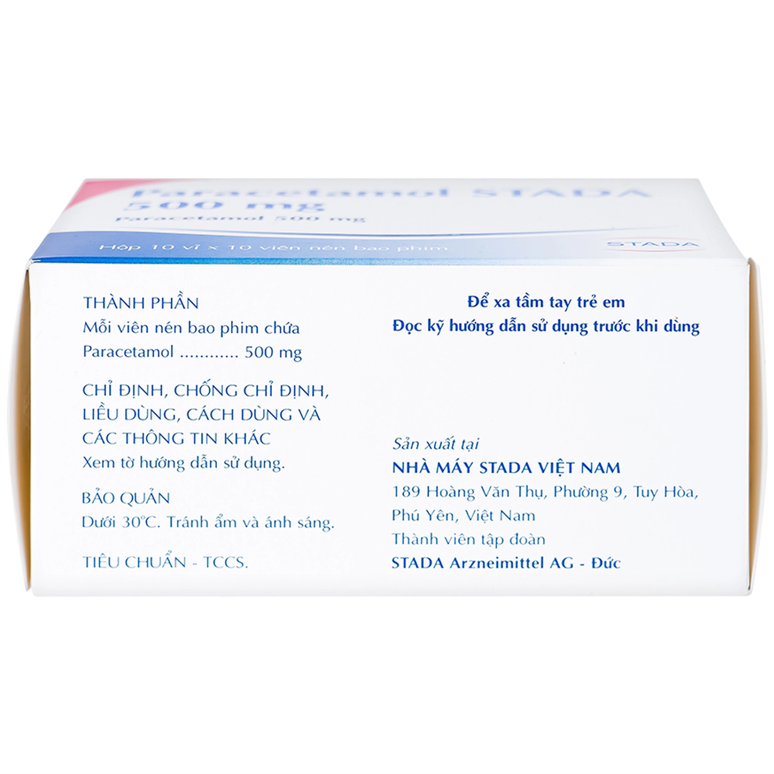 Viên nén Paracetamol Stada 500mg điều trị các cơn đau đầu, đau thần kinh, đau răng (10 vỉ x 10 viên)