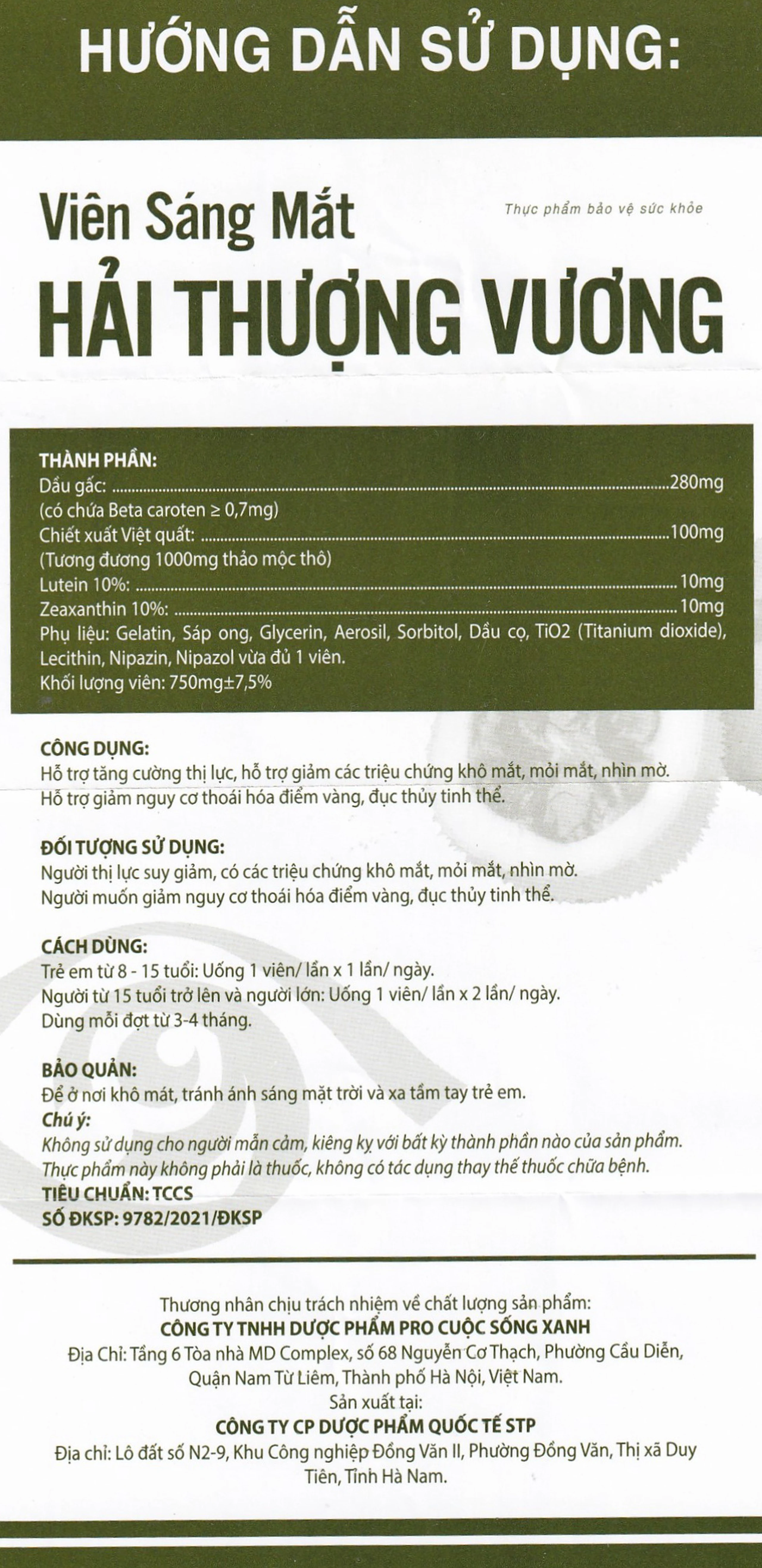 Viên uống hỗ trợ tăng cường thị lực Viên Sáng Mắt Hải Thượng Vương (60 viên)