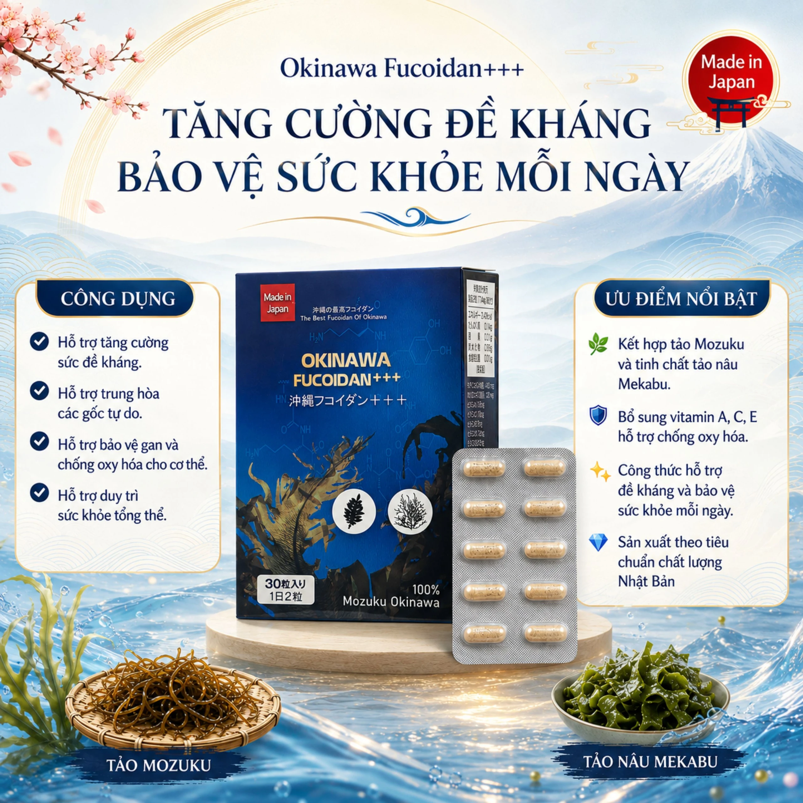 Viên uống hỗ trợ tăng cường sức đề kháng và trung hòa các gốc tự do Okinawa Fucoidan +++ Jpanwell (30 viên) 4