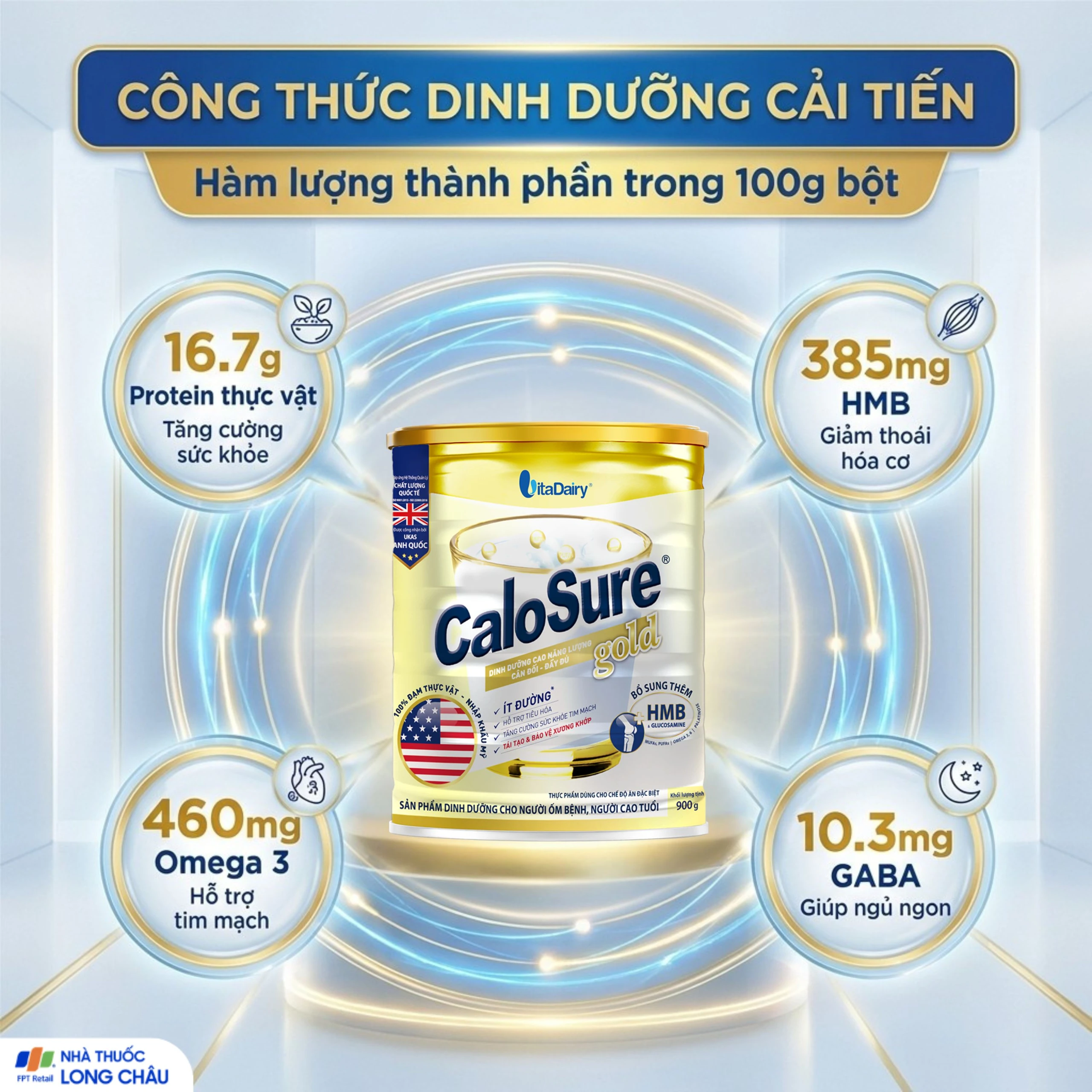 Sữa tăng cường sức khỏe tim mạch CaloSure gold Vitadairy (900g) 3