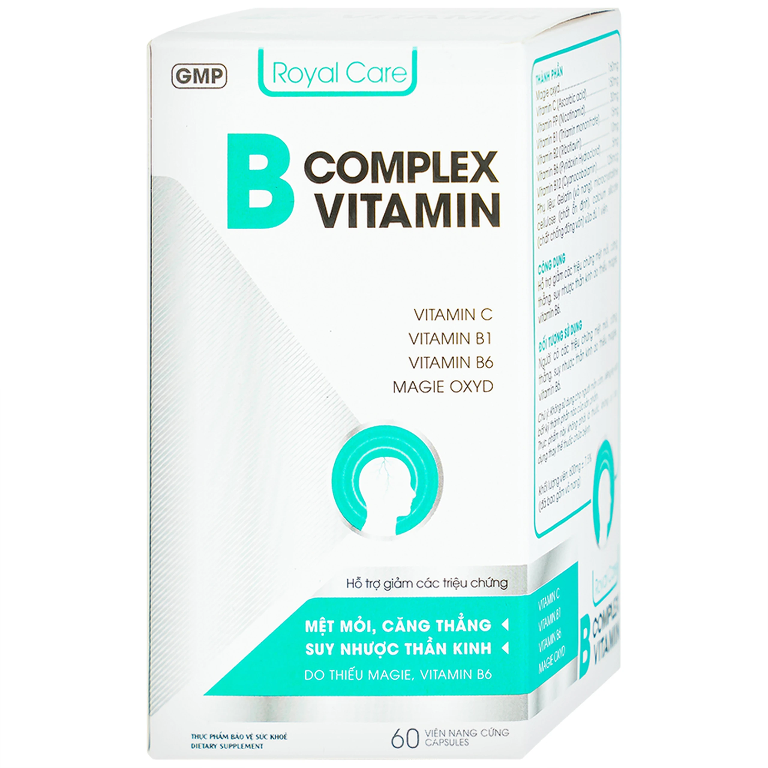 Viên uống giúp giảm mệt mỏi, căng thẳng do thiếu Magie, B6 B Complex Vitamin Royal Care (60 viên)