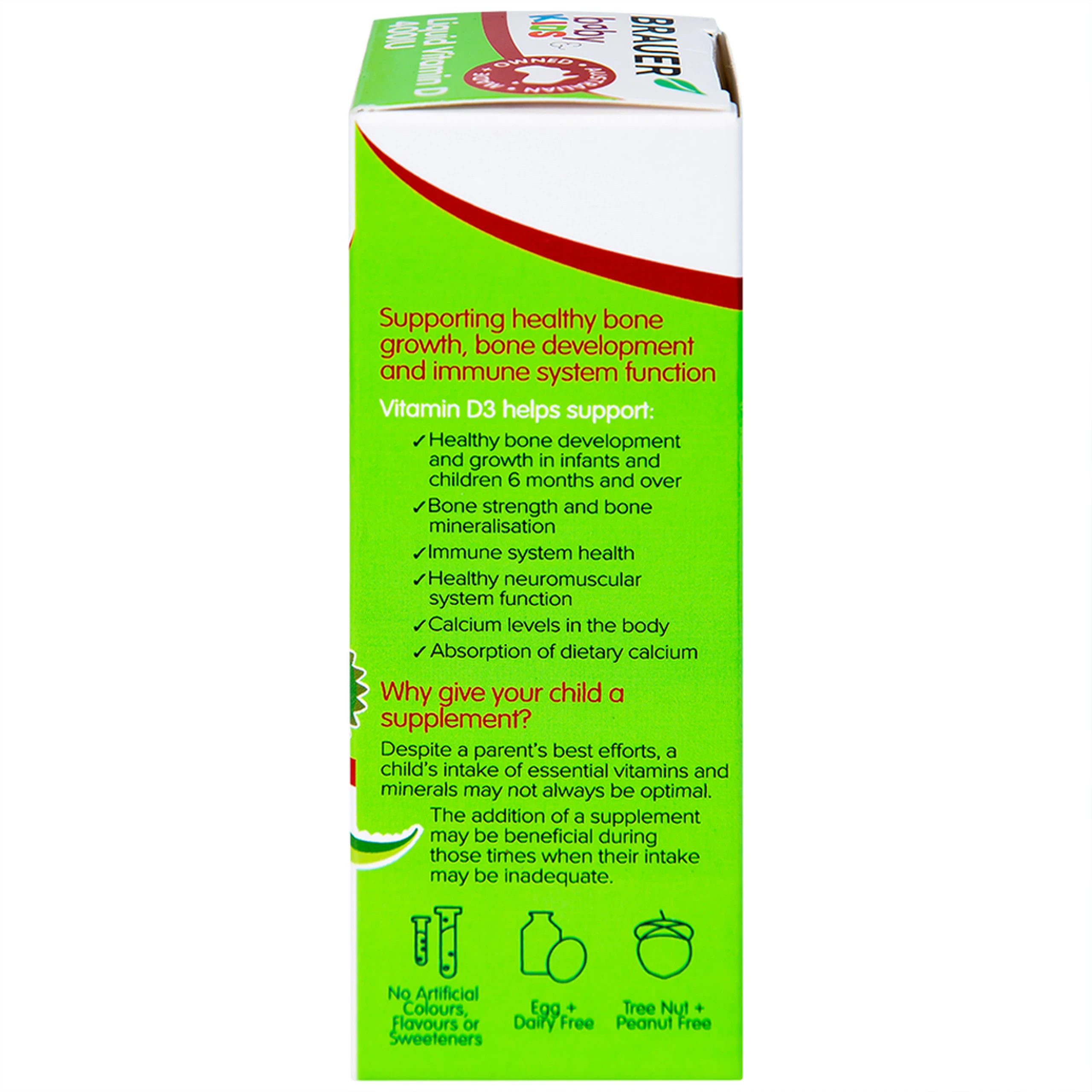 Siro bổ sung vitamin D3 tăng cường hấp thụ canxi Brauer Baby & Kids Liquid Vitamin D 400IU (10ml)