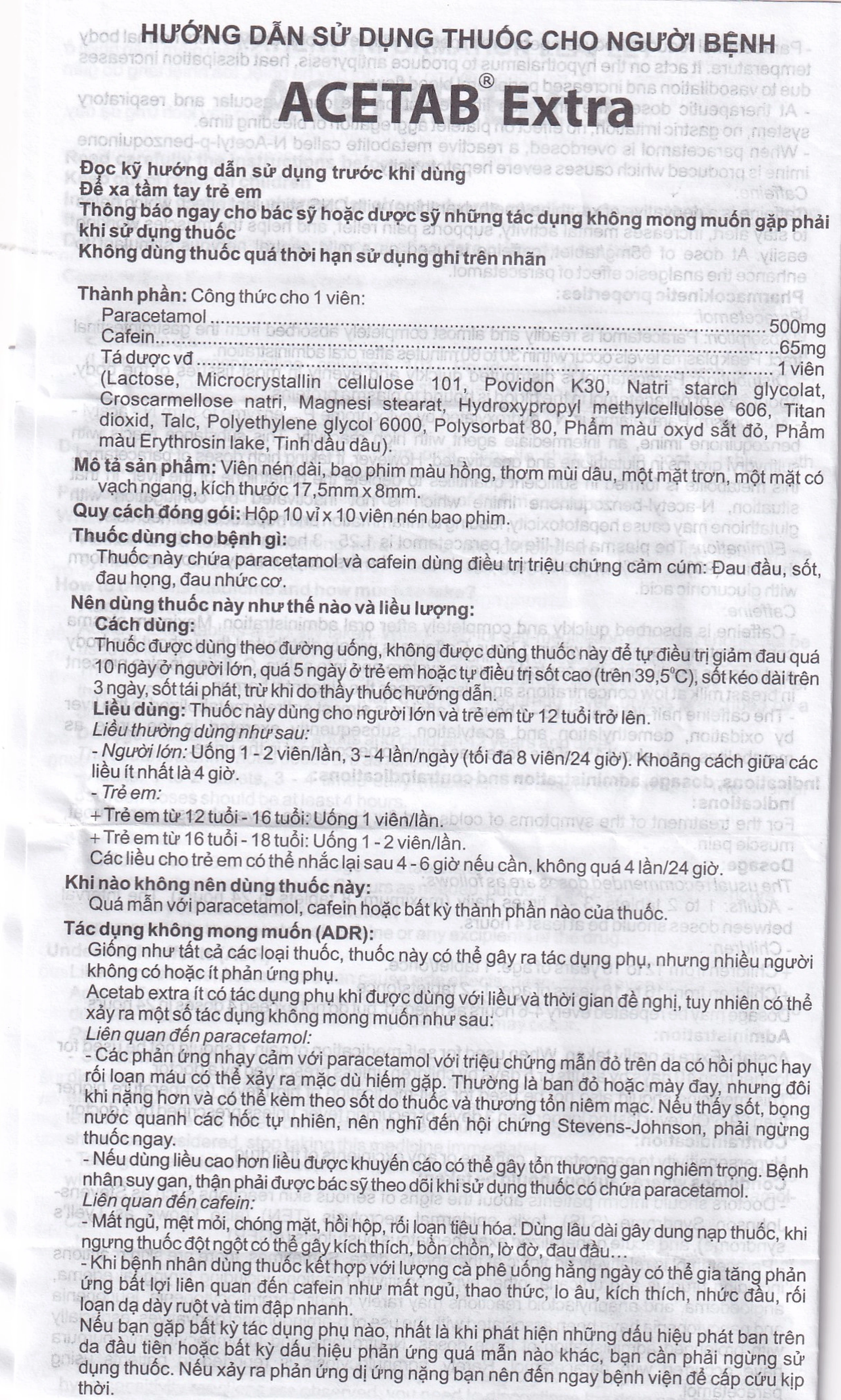 Thuốc Acetab Extra Agimexpharm điều trị triệu chứng cảm cúm (10 vỉ x 10 viên)