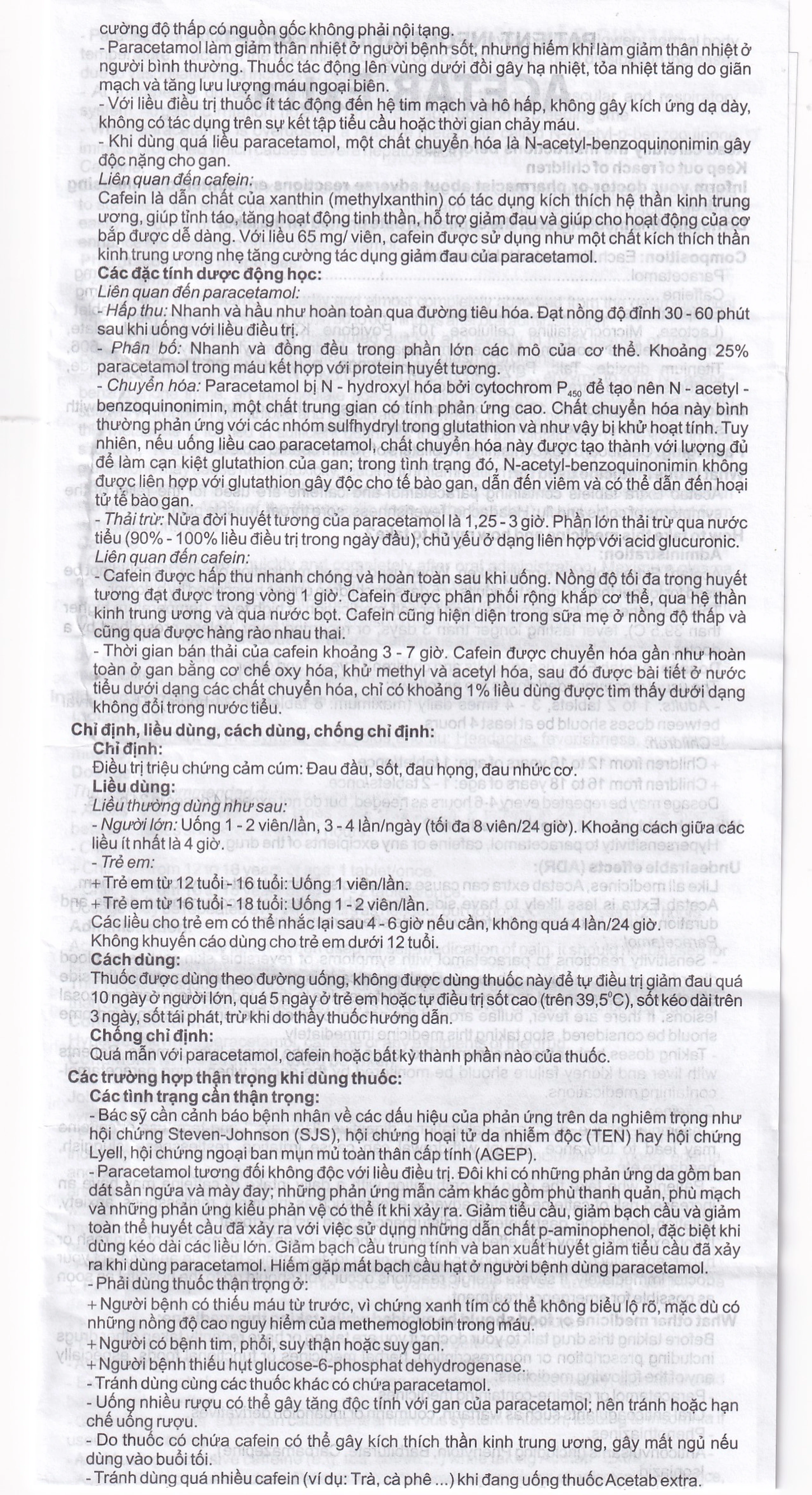Thuốc Acetab Extra Agimexpharm điều trị triệu chứng cảm cúm (10 vỉ x 10 viên)