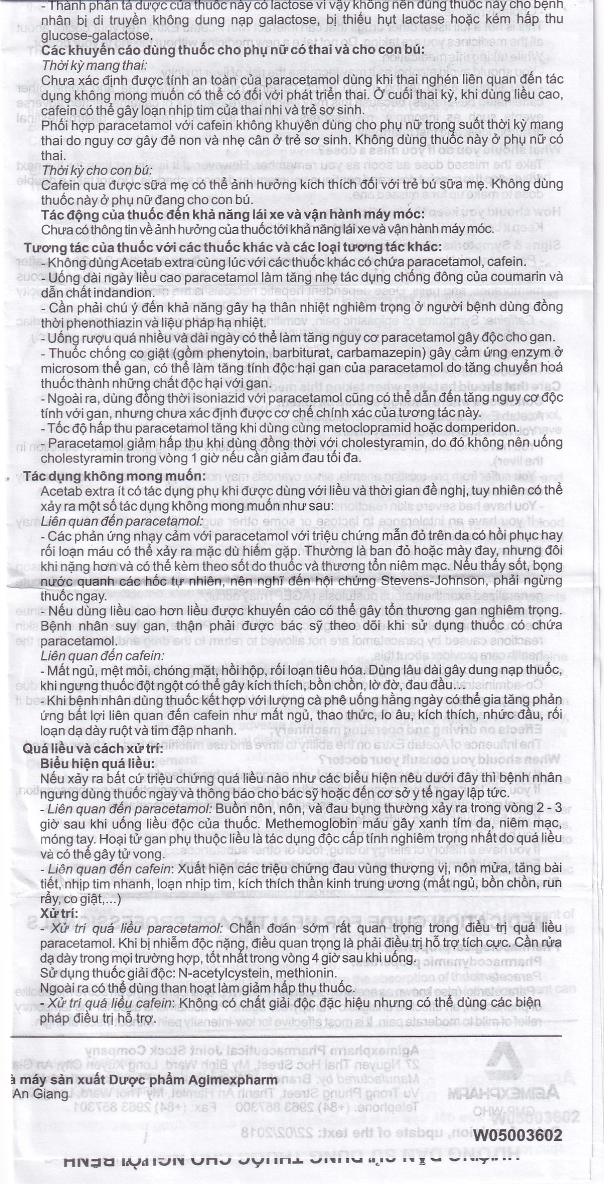 Thuốc Acetab Extra Agimexpharm điều trị triệu chứng cảm cúm (10 vỉ x 10 viên)