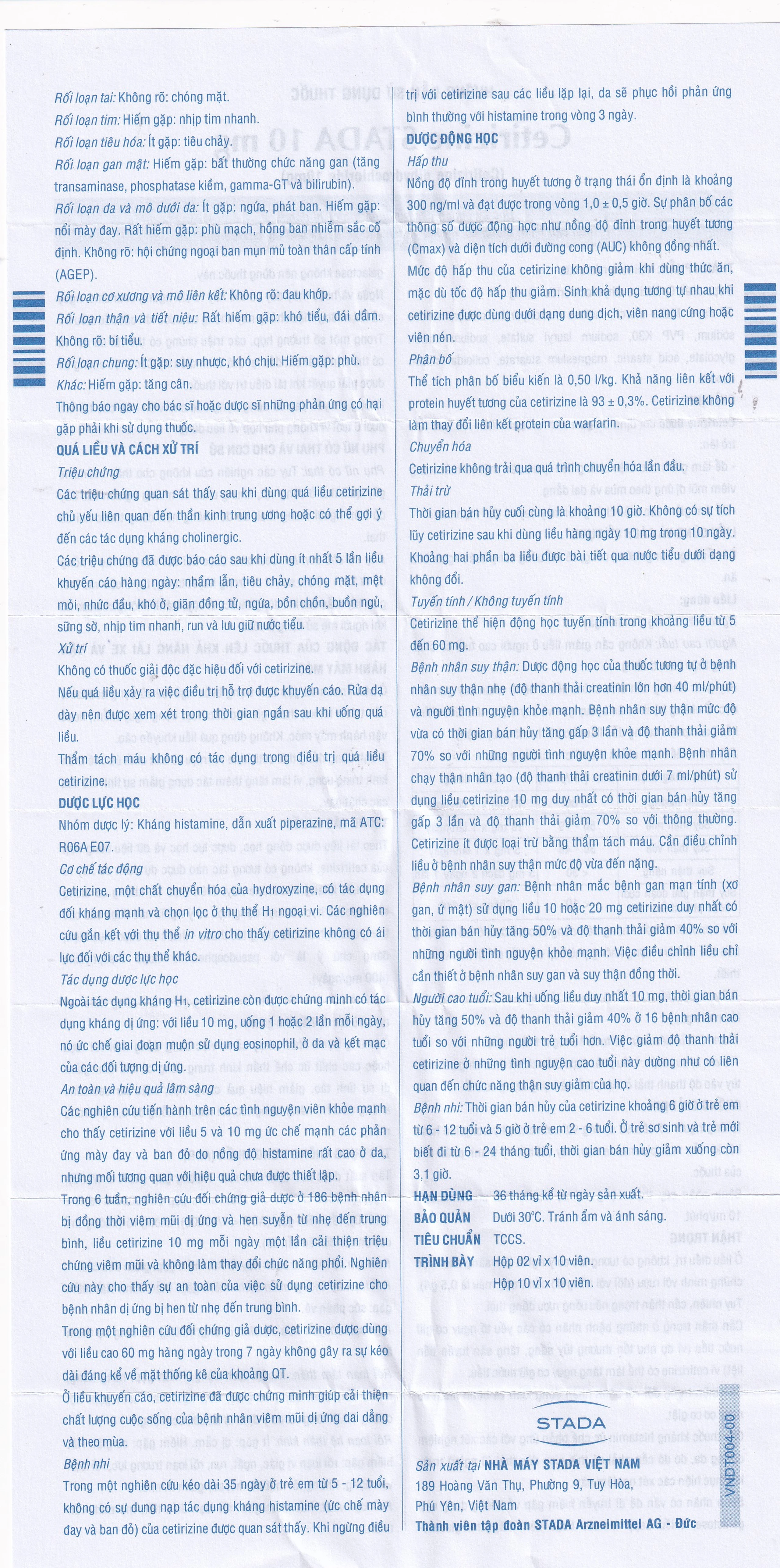 Thuốc Cetirizine Stada 10mg điều trị viêm mũi dị ứng, mày đay (10 vỉ x 10 viên) 