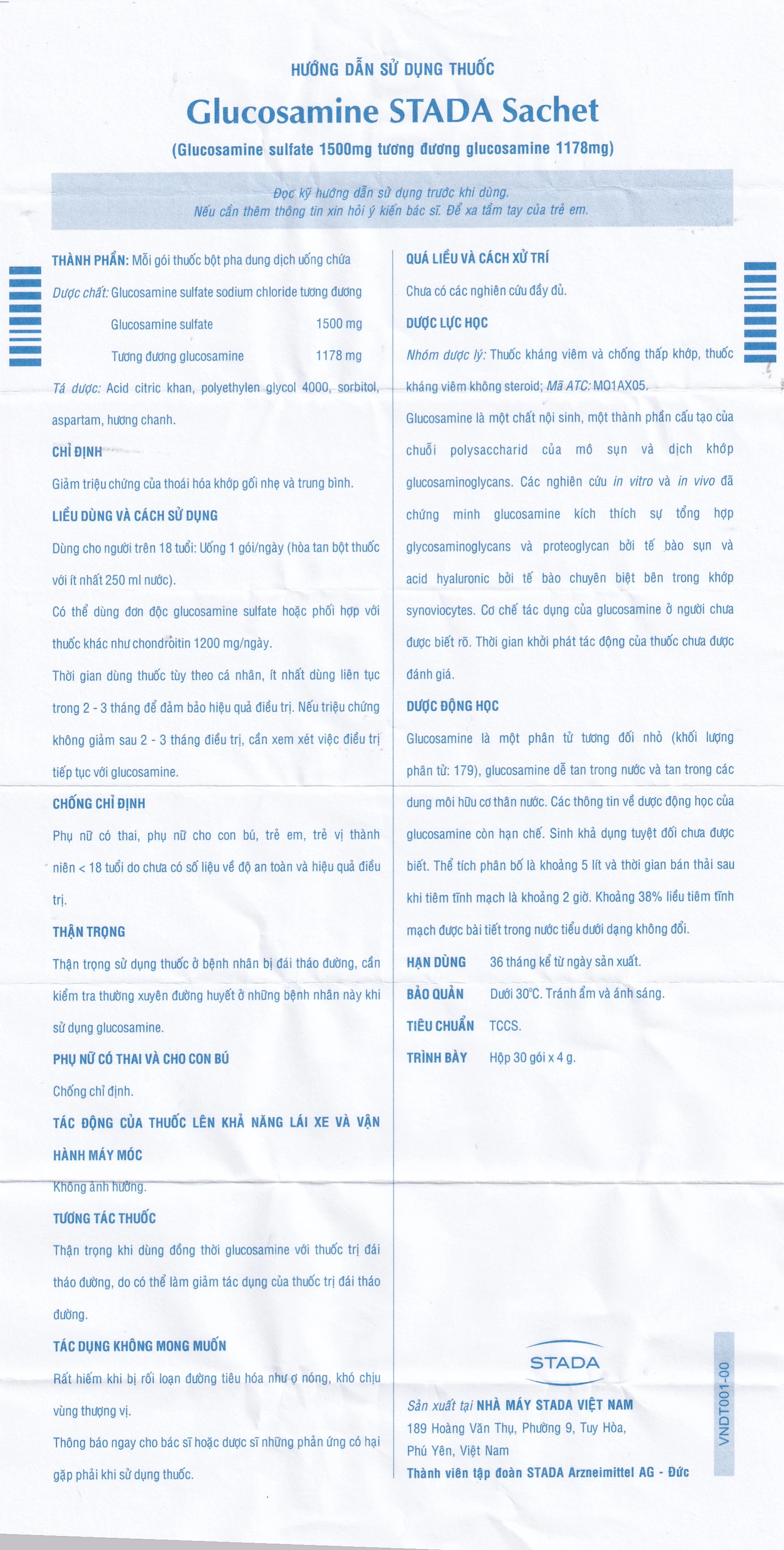 Thuốc Glucosamine Stada 1500mg hỗ trợ giảm triệu chứng của thoái hóa khớp gối (30 gói)