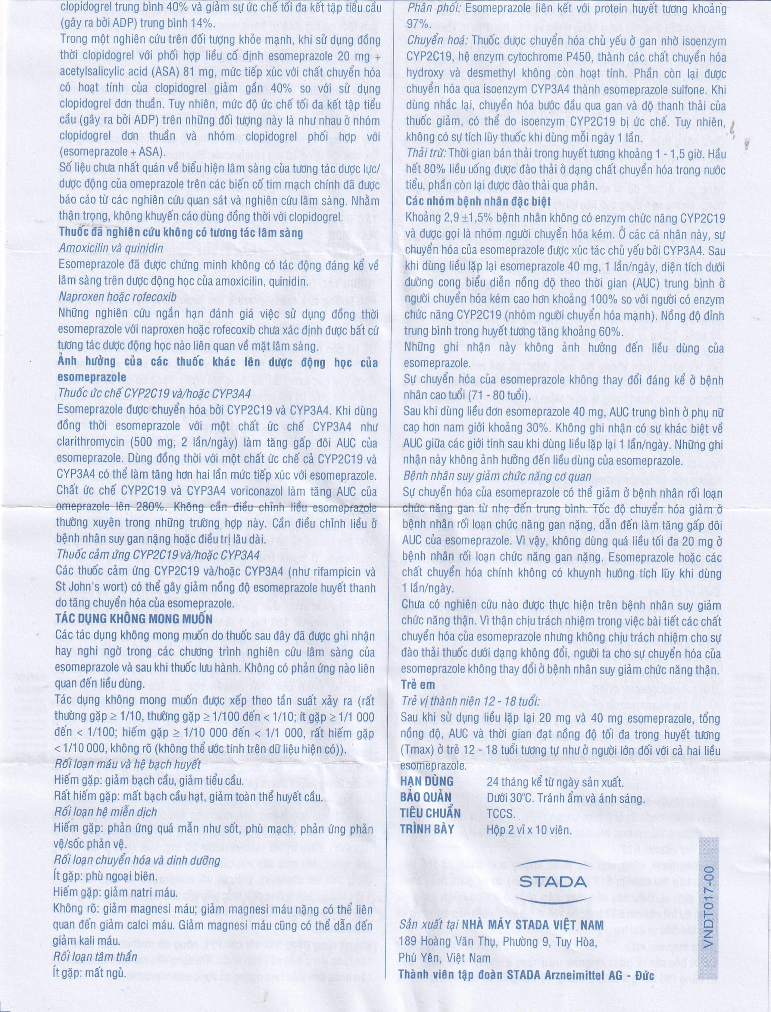 Thuốc Esomeprazole Stada 40mg điều trị trào ngược dạ dày, thực quản (2 vỉ x 10 viên)