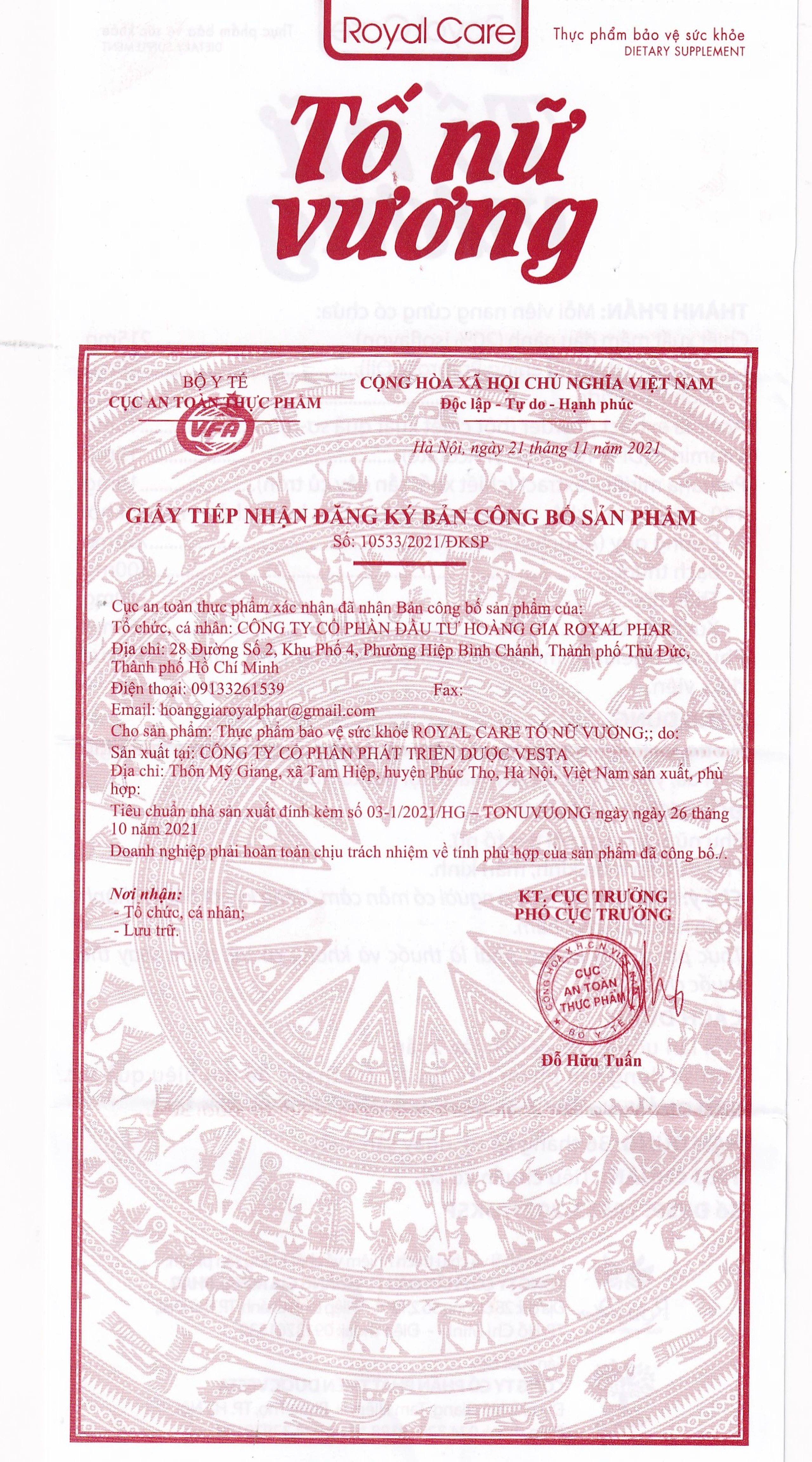 Viên uống hỗ trợ cải thiện nội tiết tố nữ, giảm bốc hỏa, mất ngủ, sạm da Tố Nữ Vương Royal Care (30 viên)