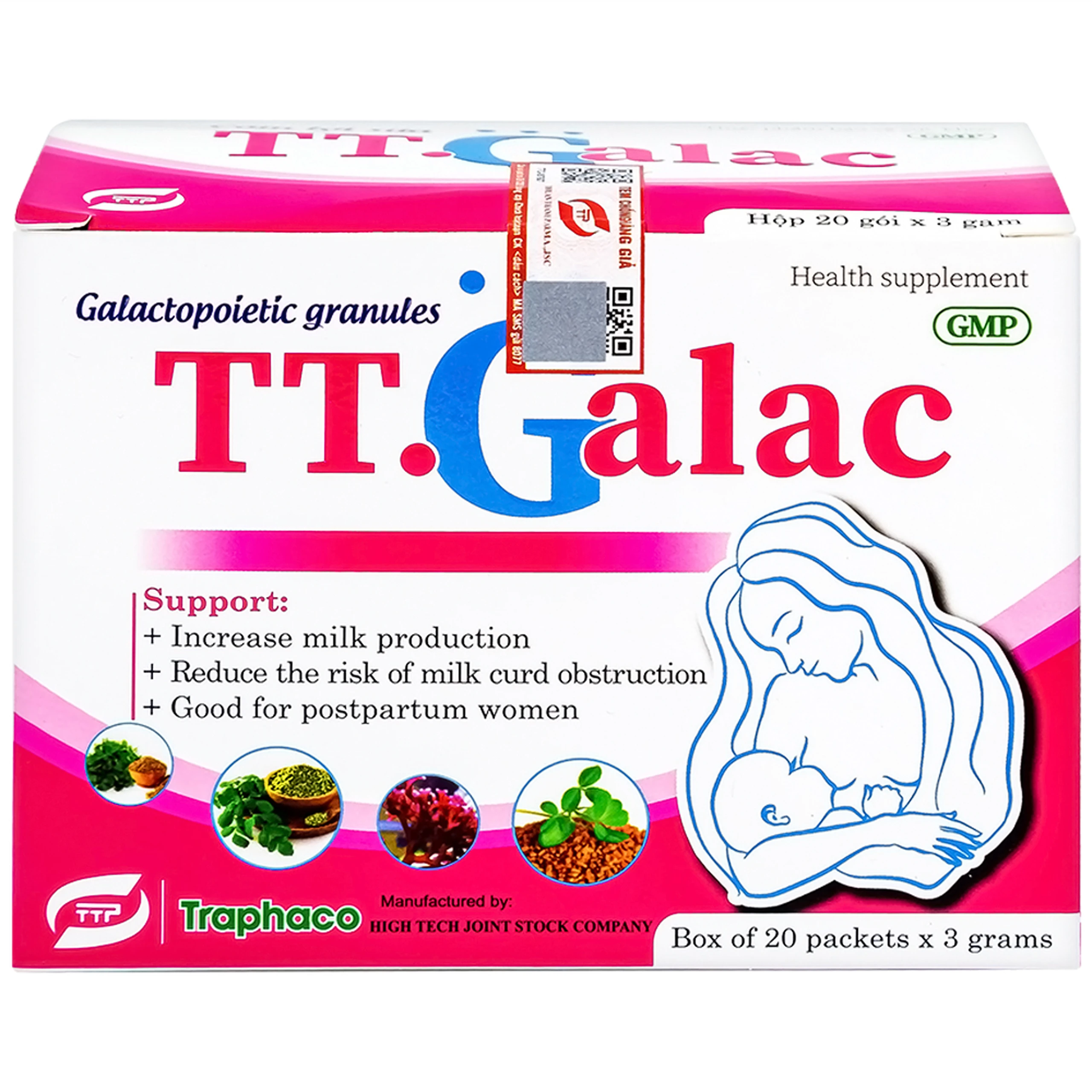 Cốm lợi sữa hỗ trợ lợi sữa, tăng tiết sữa cho phụ nữ sau sinh TT.Galac Traphaco (20 gói x 3g)