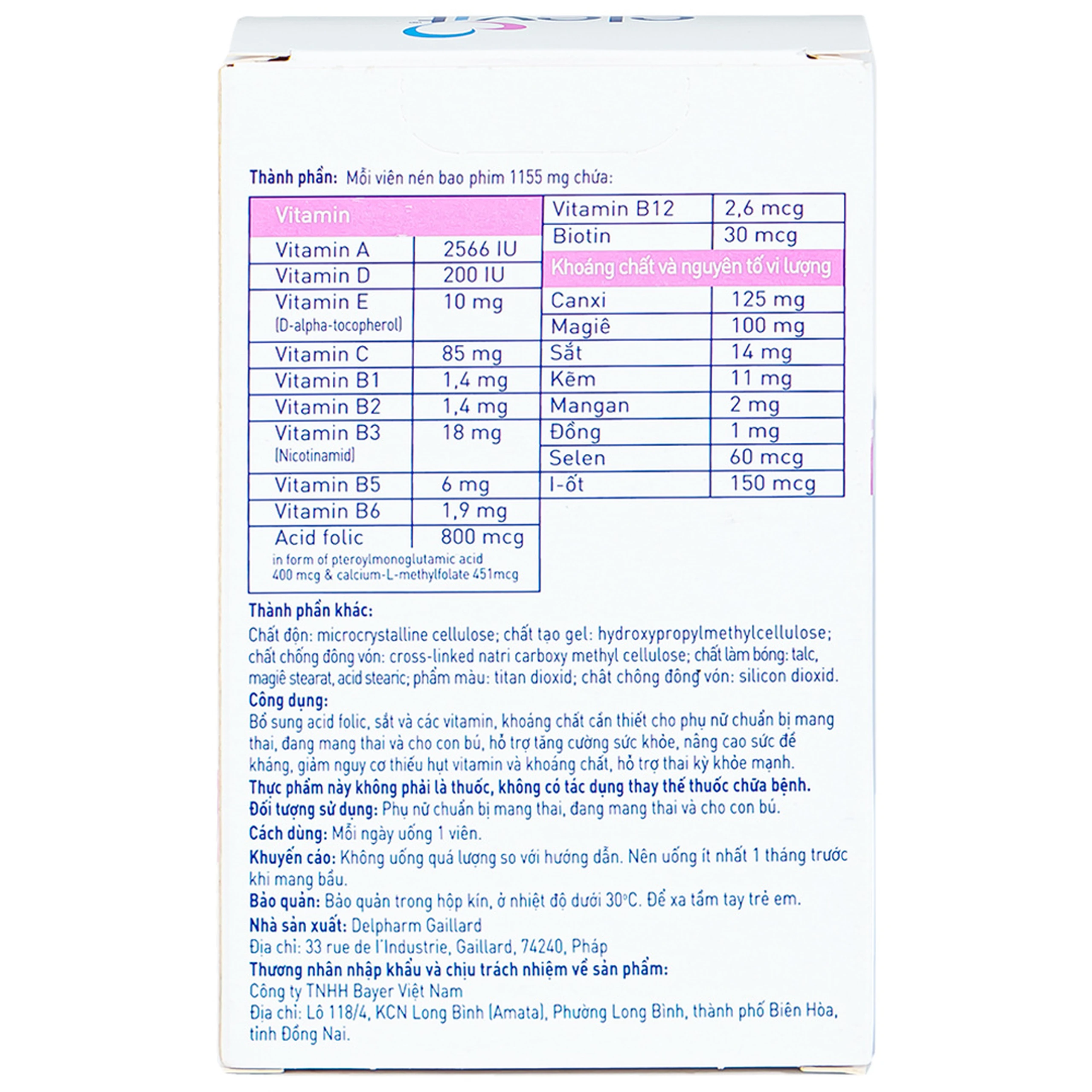 Viên uống Elevit Bayer hỗ trợ tăng cường sức khỏe, nâng cao sức đề kháng cho thai kỳ (3 vỉ x 10 viên)