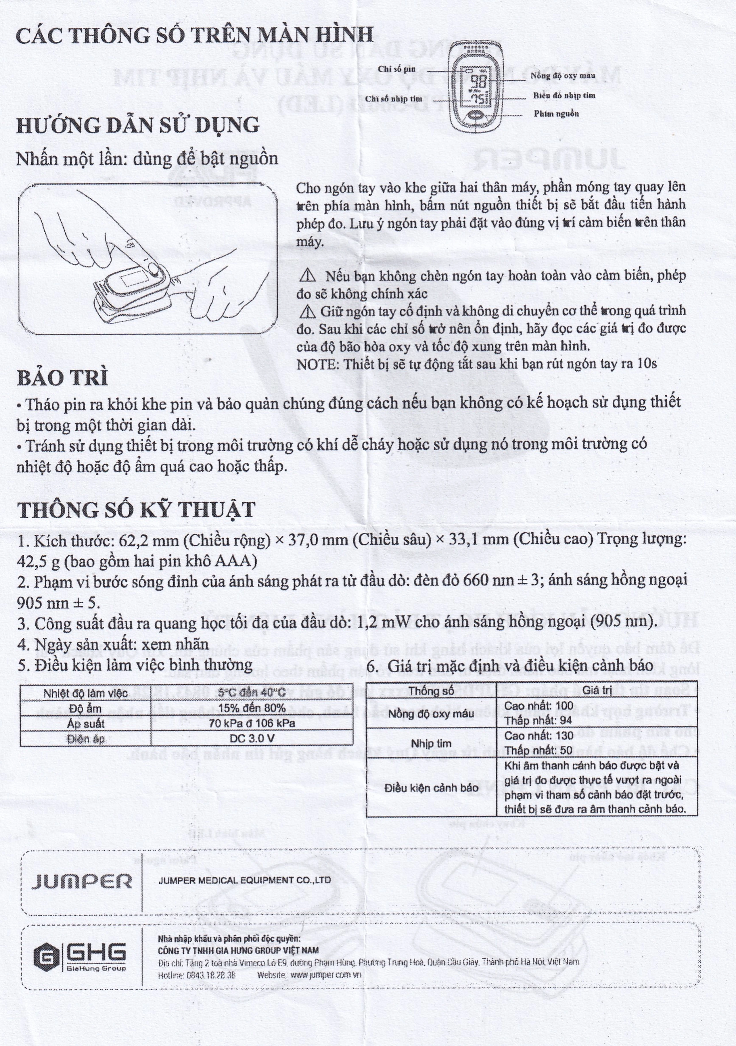 Máy đo nồng độ oxy trong máu SPO2 Jumper JPD 500D LED