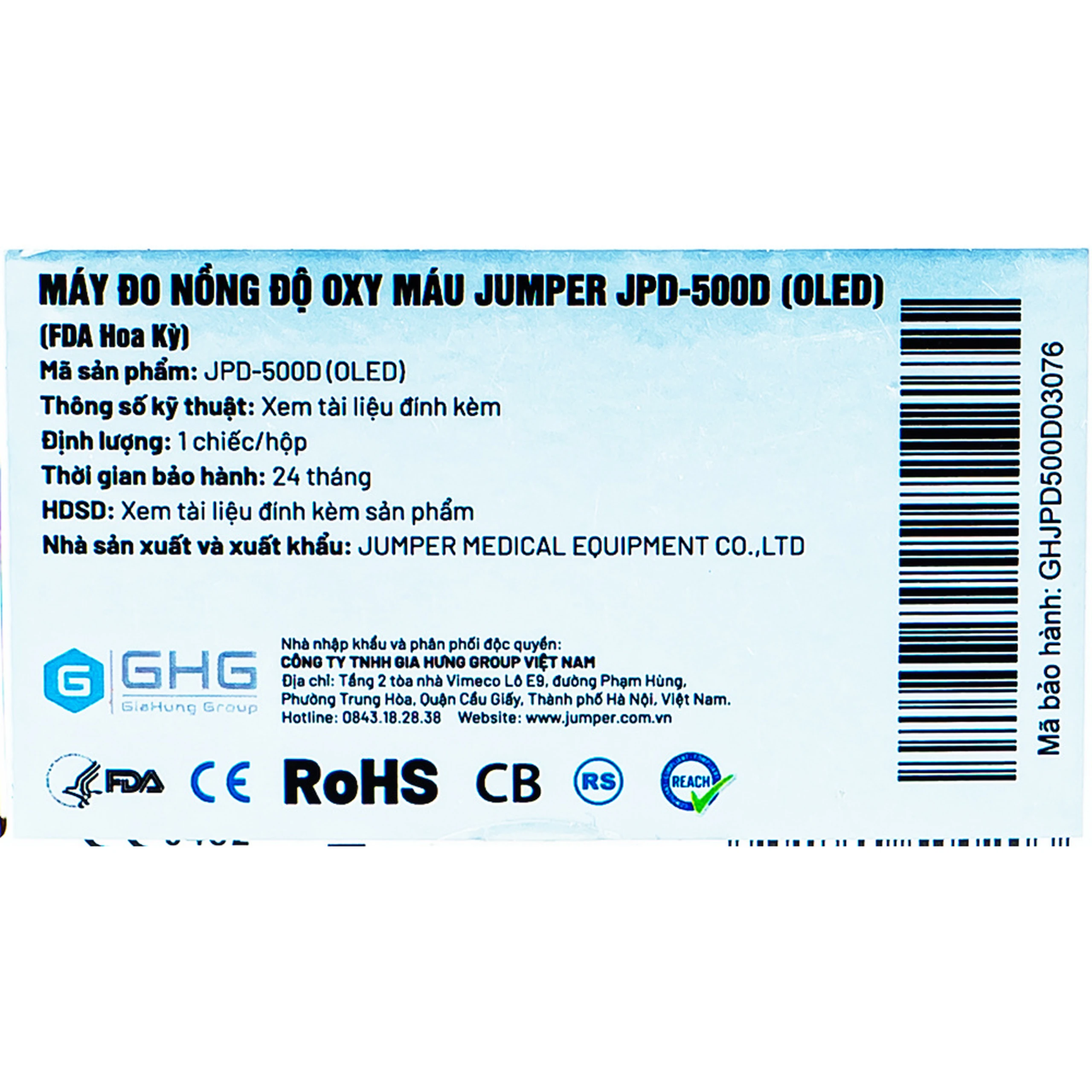 Máy đo nồng độ oxy trong máu SPO2 Jumper JPD 500D OLED