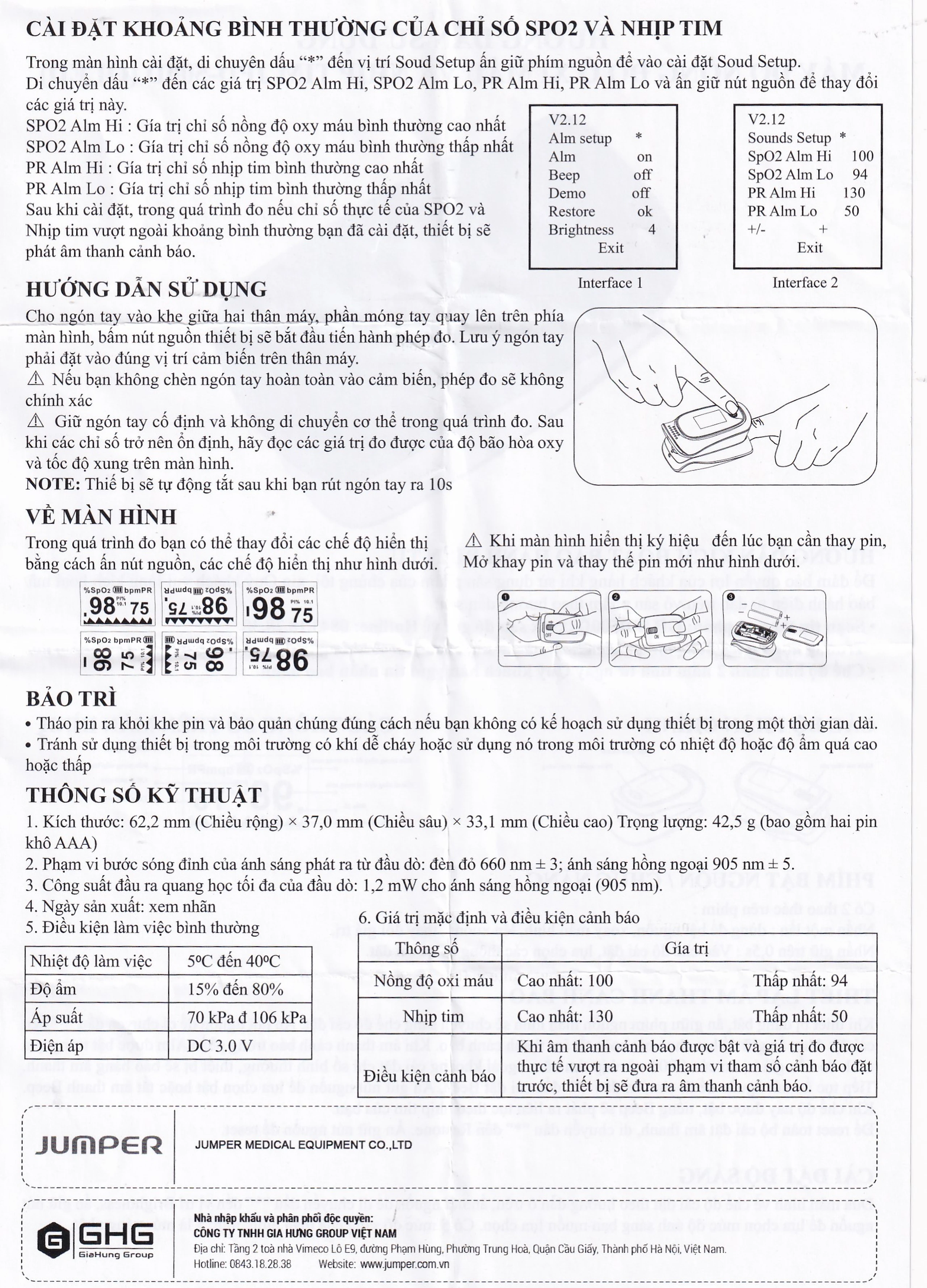 Máy đo nồng độ oxy trong máu SPO2 Jumper JPD 500D OLED