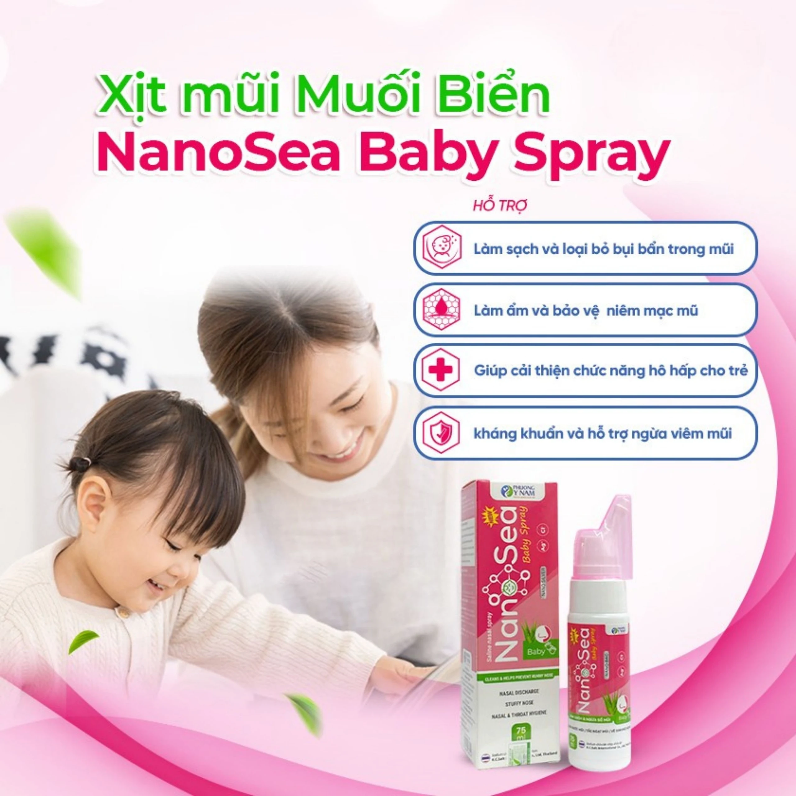 Xịt mũi muối biển Nano Sea Baby Spray trẻ em 75ml giúp làm sạch, ngừa sổ mũi