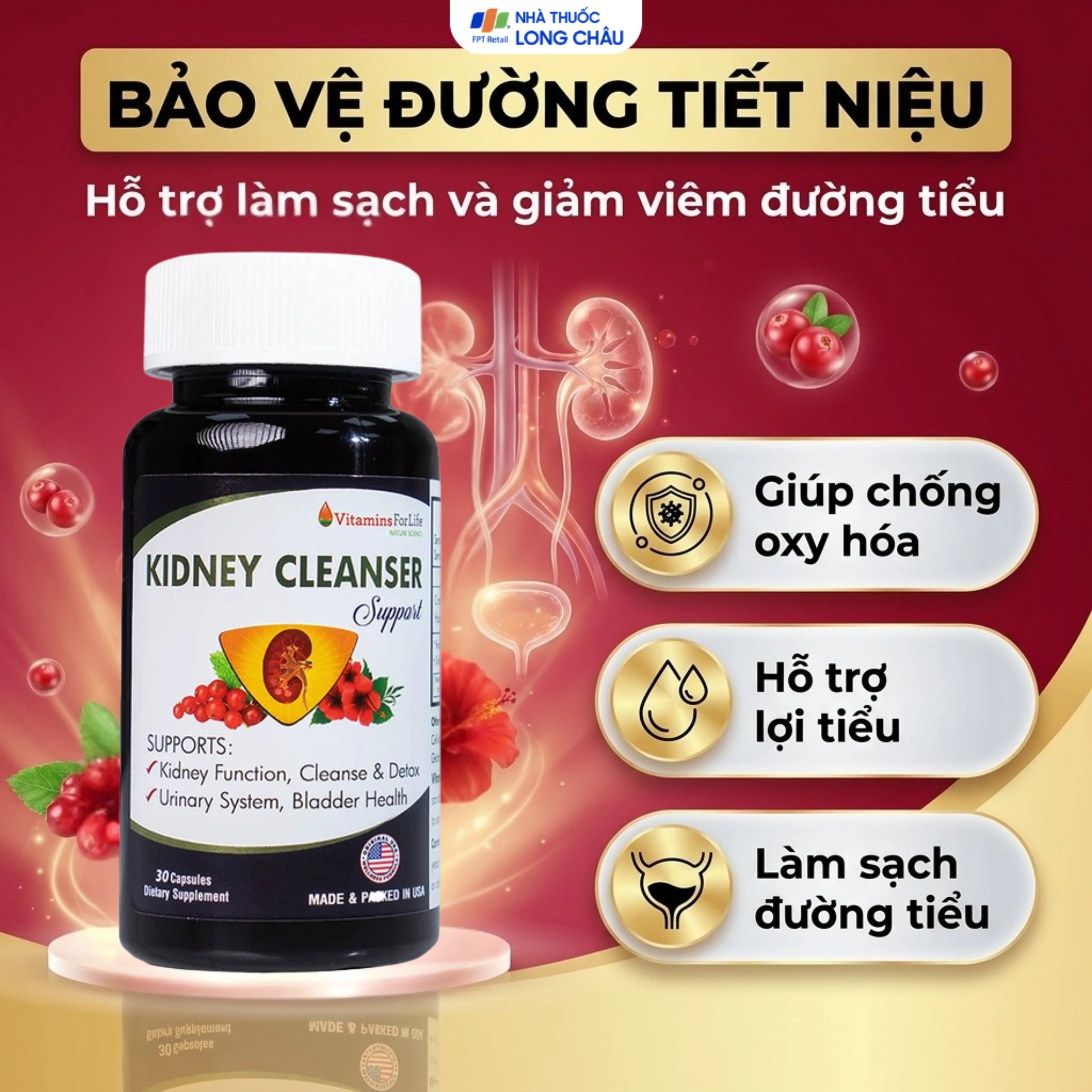 Viên uống bổ thận, hỗ trợ giảm nguy cơ viêm đường tiết niệu Kidney Cleanser Support Vitamins For Life (30 viên) 3