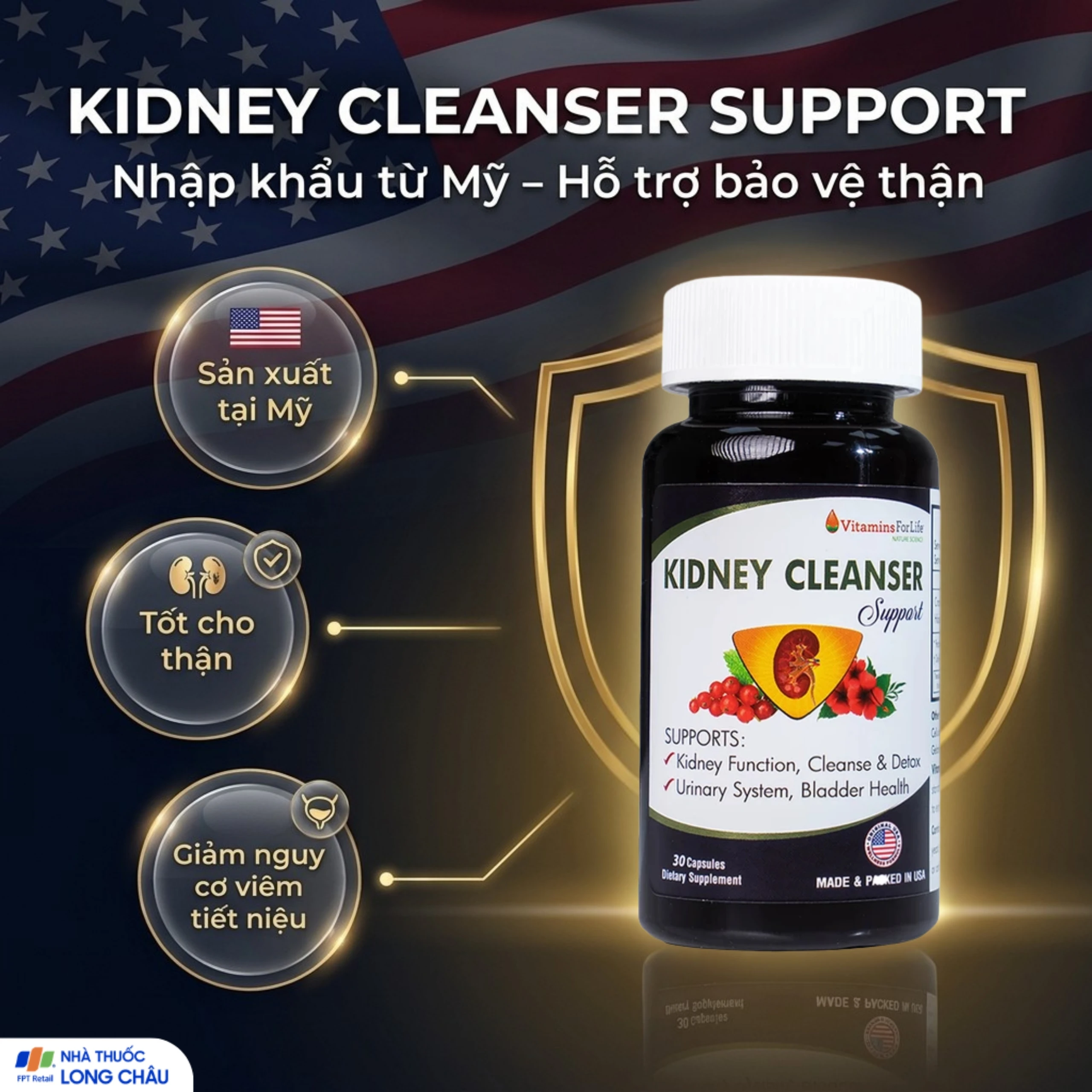 Viên uống bổ thận, hỗ trợ giảm nguy cơ viêm đường tiết niệu Kidney Cleanser Support Vitamins For Life (30 viên) 2