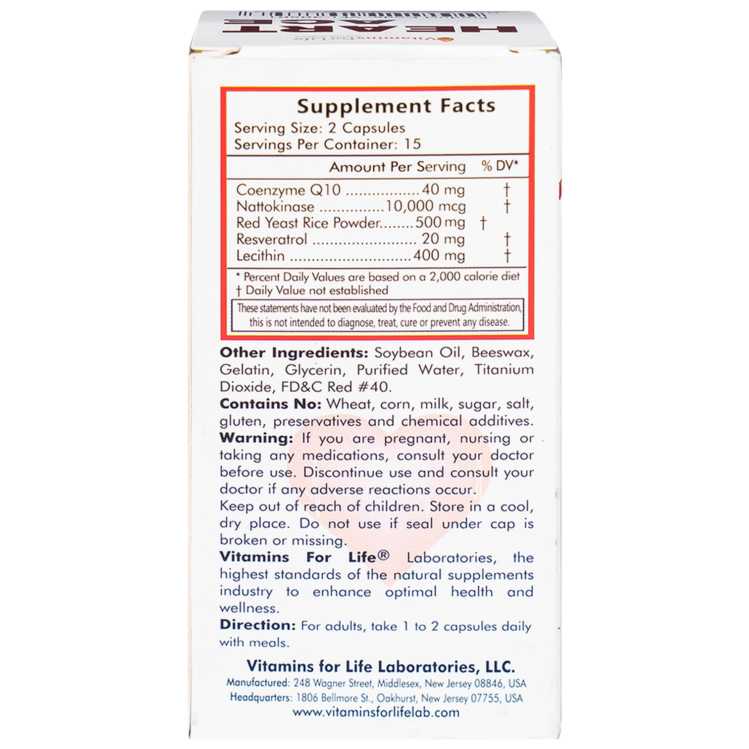 Viên uống hỗ trợ sức khỏe tim mạch, ổn định nhịp tim Heart Ace Support Vitamins For Life (30 viên)