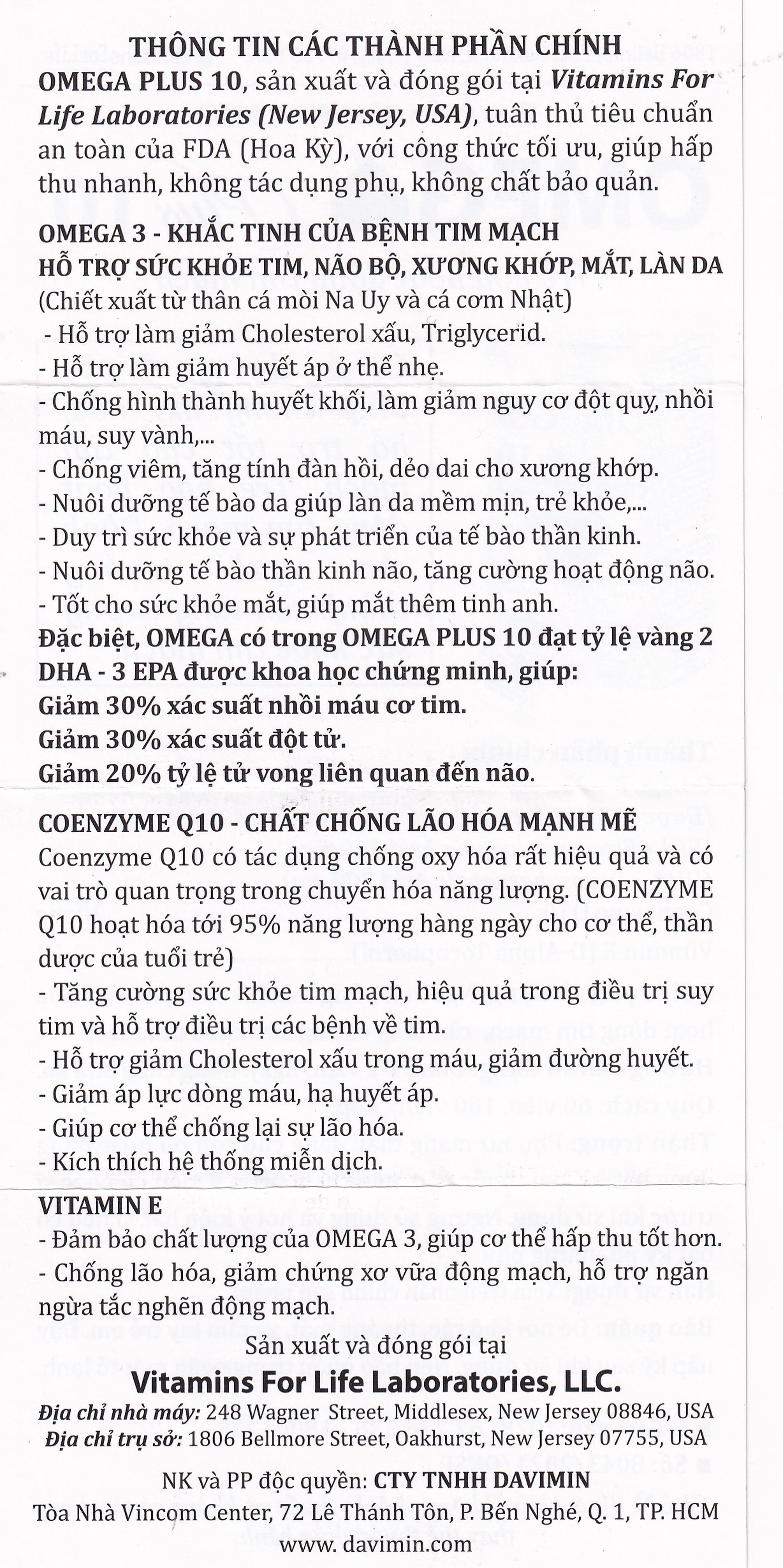 Viên uống giúp chống oxy hóa, hỗ trợ tốt cho tim mạch Omega Plus 10 Vitamins For Life (60 viên)