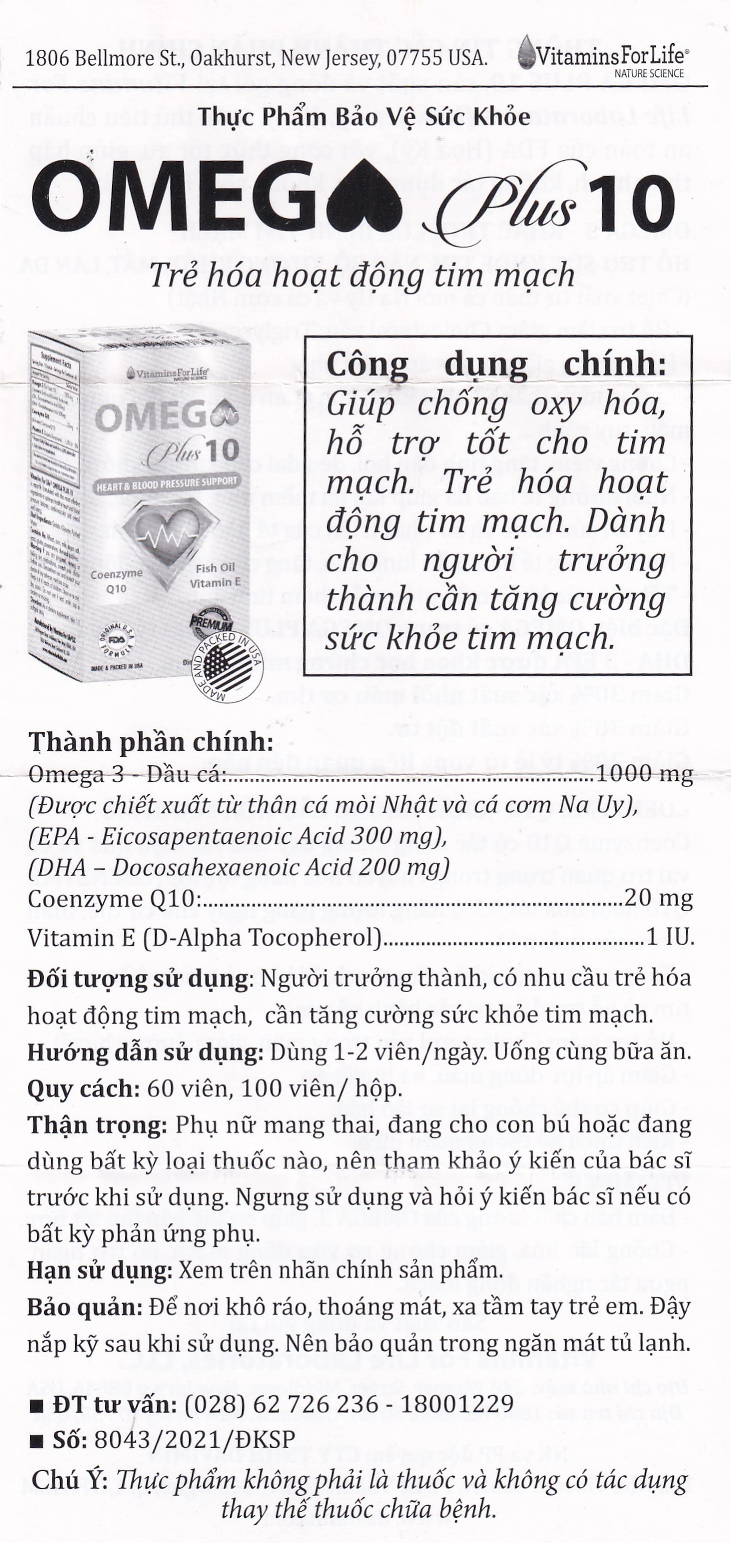 Viên uống giúp chống oxy hóa, hỗ trợ tốt cho tim mạch Omega Plus 10 Vitamins For Life (60 viên)