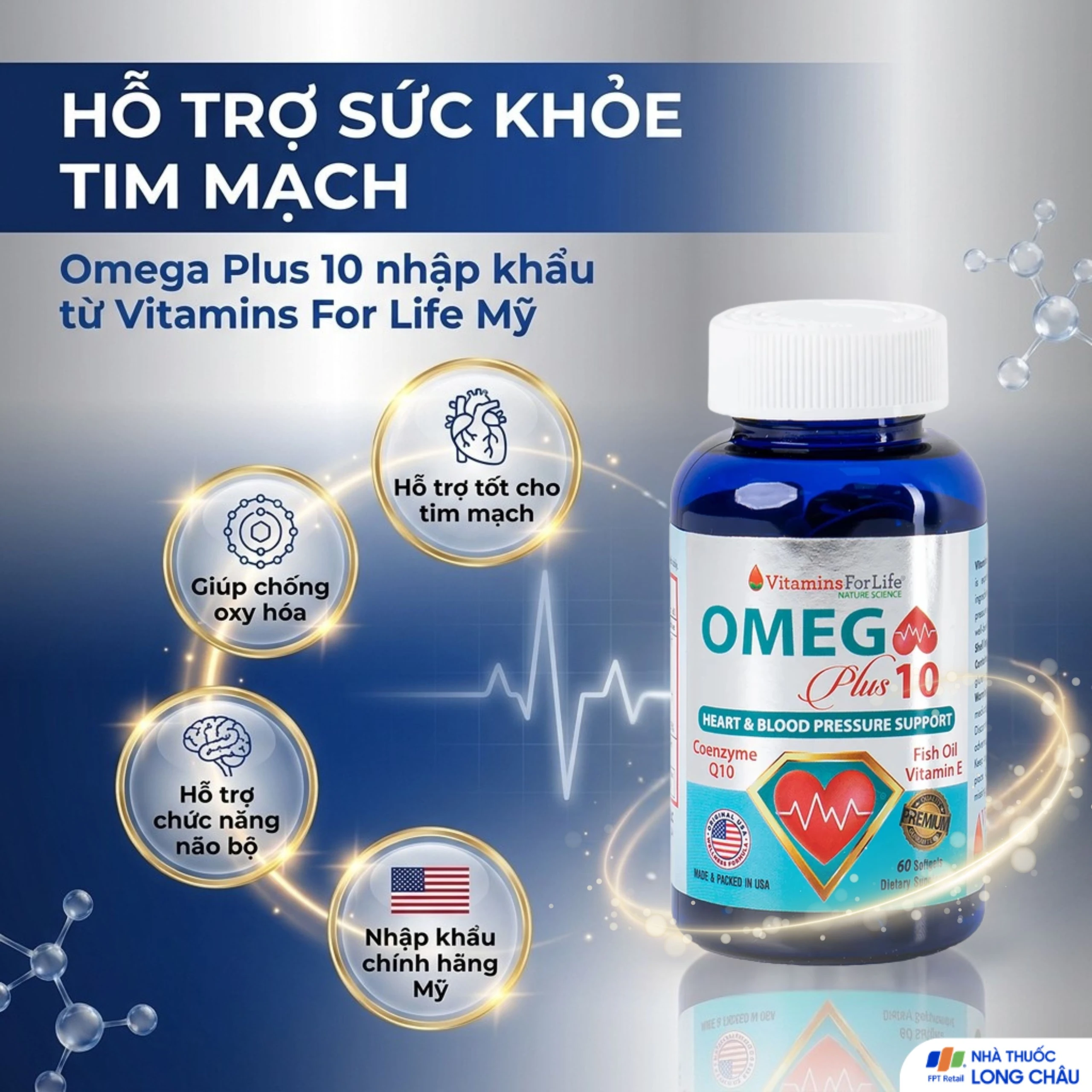 Viên uống giúp chống oxy hóa, hỗ trợ tốt cho tim mạch Omega Plus 10 Vitamins For Life (60 viên) 3