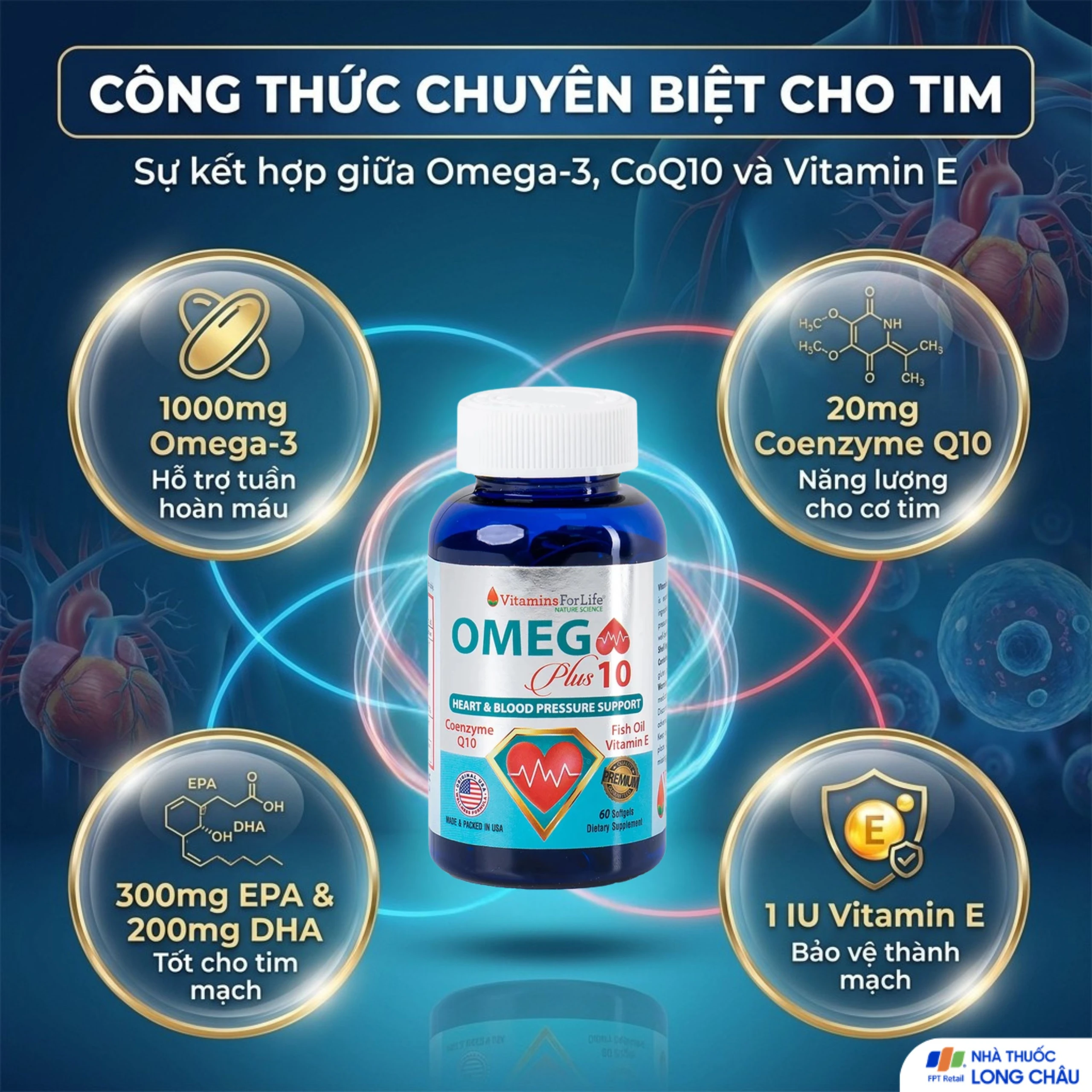 Viên uống giúp chống oxy hóa, hỗ trợ tốt cho tim mạch Omega Plus 10 Vitamins For Life (60 viên) 4