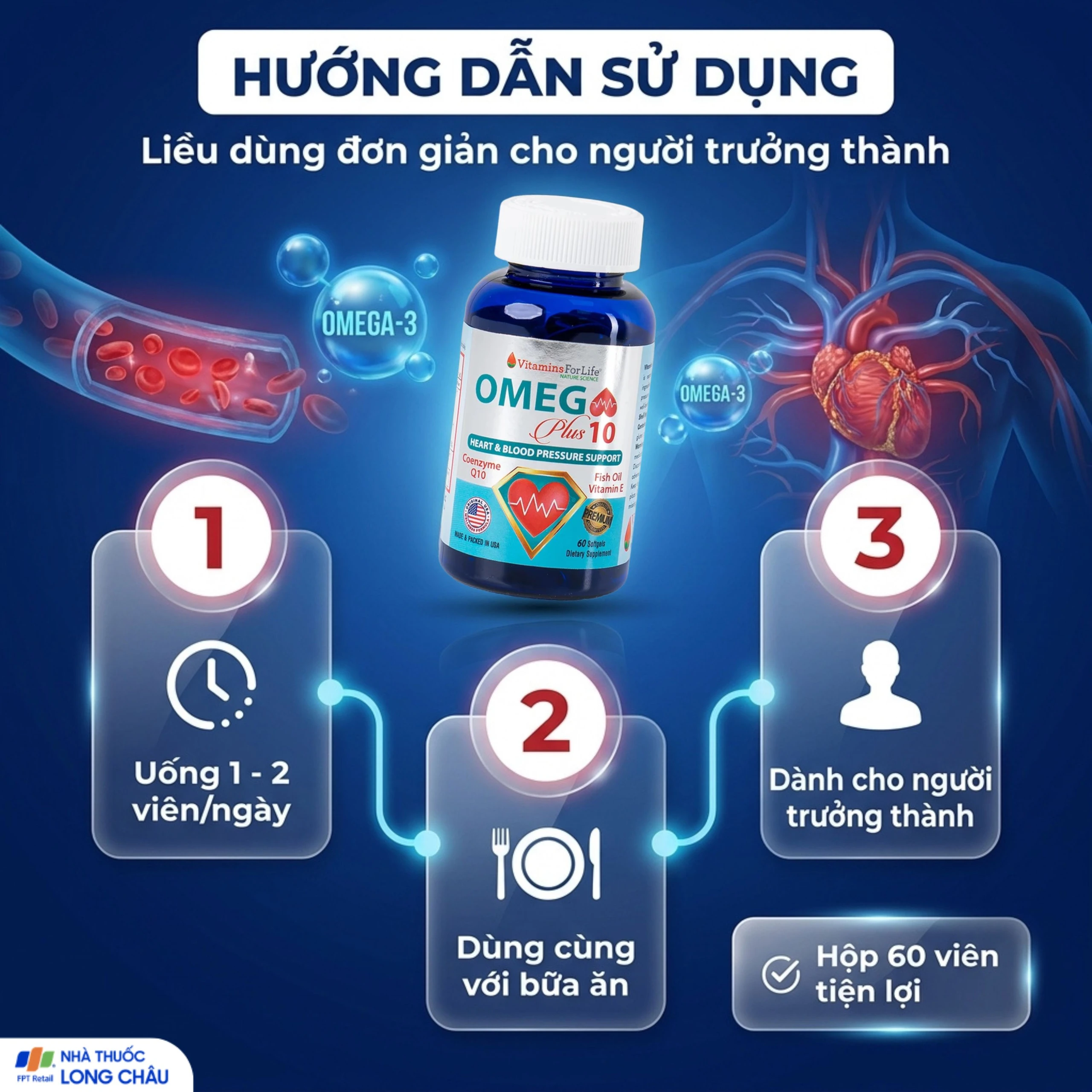 Viên uống giúp chống oxy hóa, hỗ trợ tốt cho tim mạch Omega Plus 10 Vitamins For Life (60 viên) 6