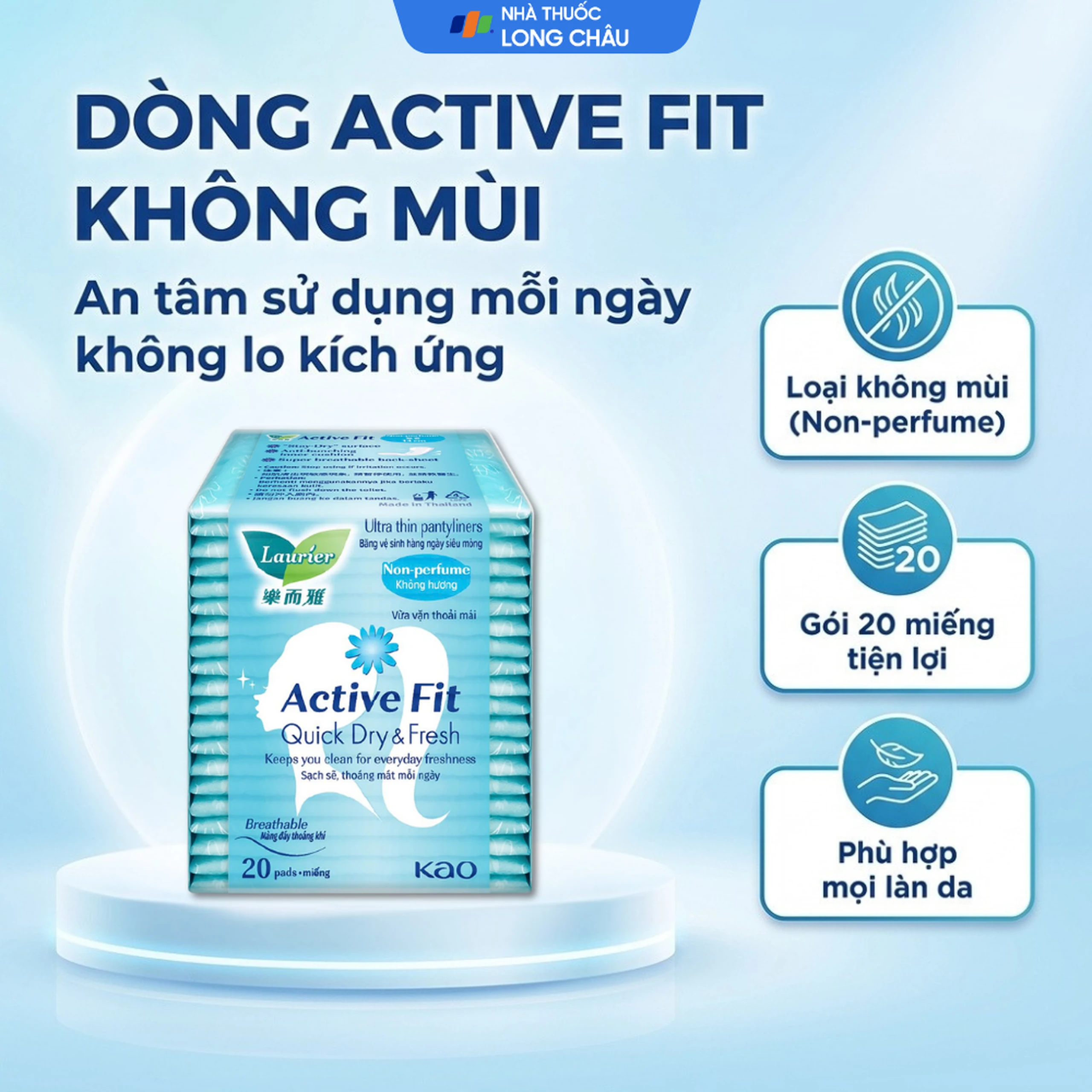 Băng vệ sinh Laurier Active Fit Quick Dry And Fresh hàng ngày hút ẩm hiệu quả, không gây hầm hơi (20 miếng) 4
