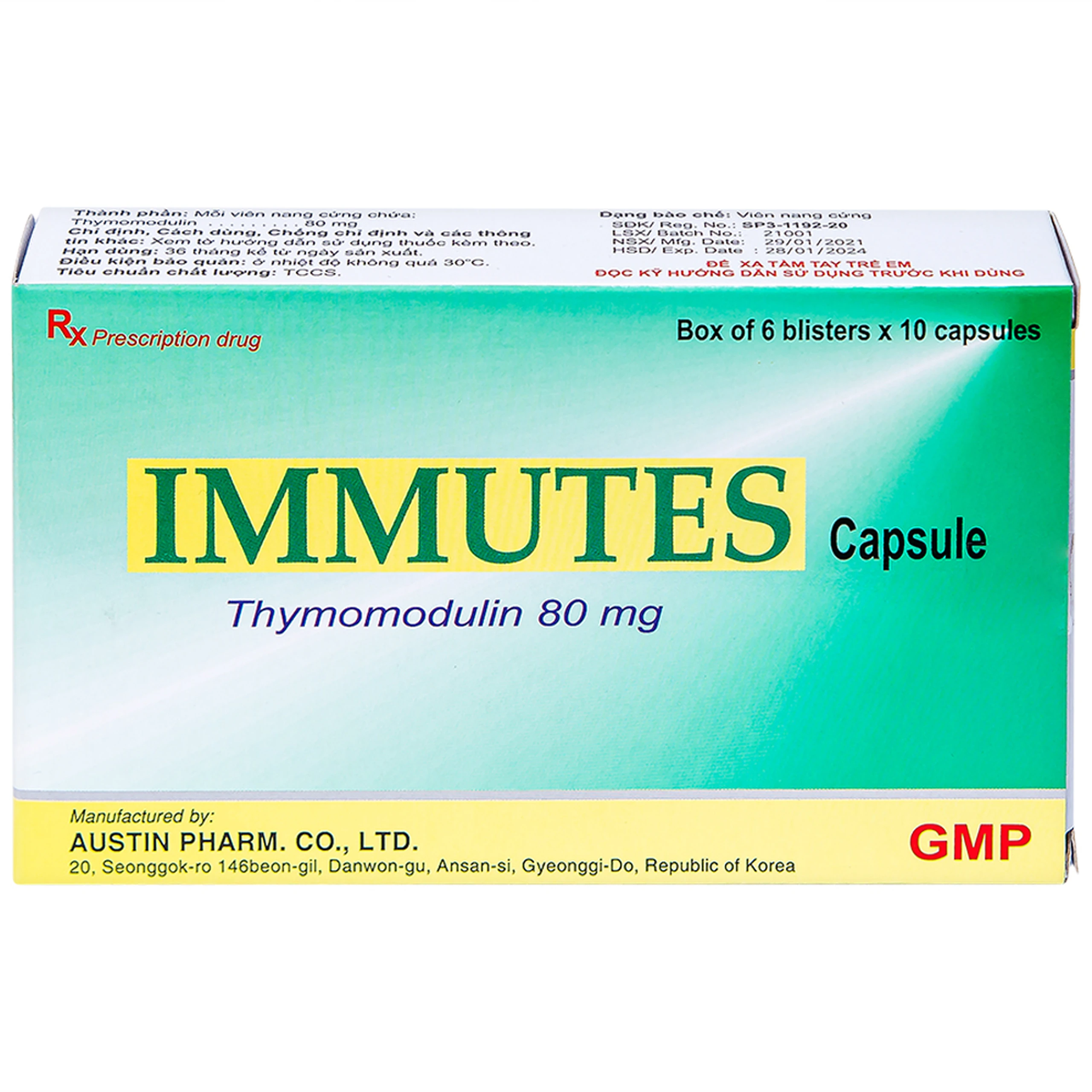Thuốc Immutes Capsule 80mg Austin hỗ trợ tăng cường hệ miễn dịch (6 vỉ x 10 viên)