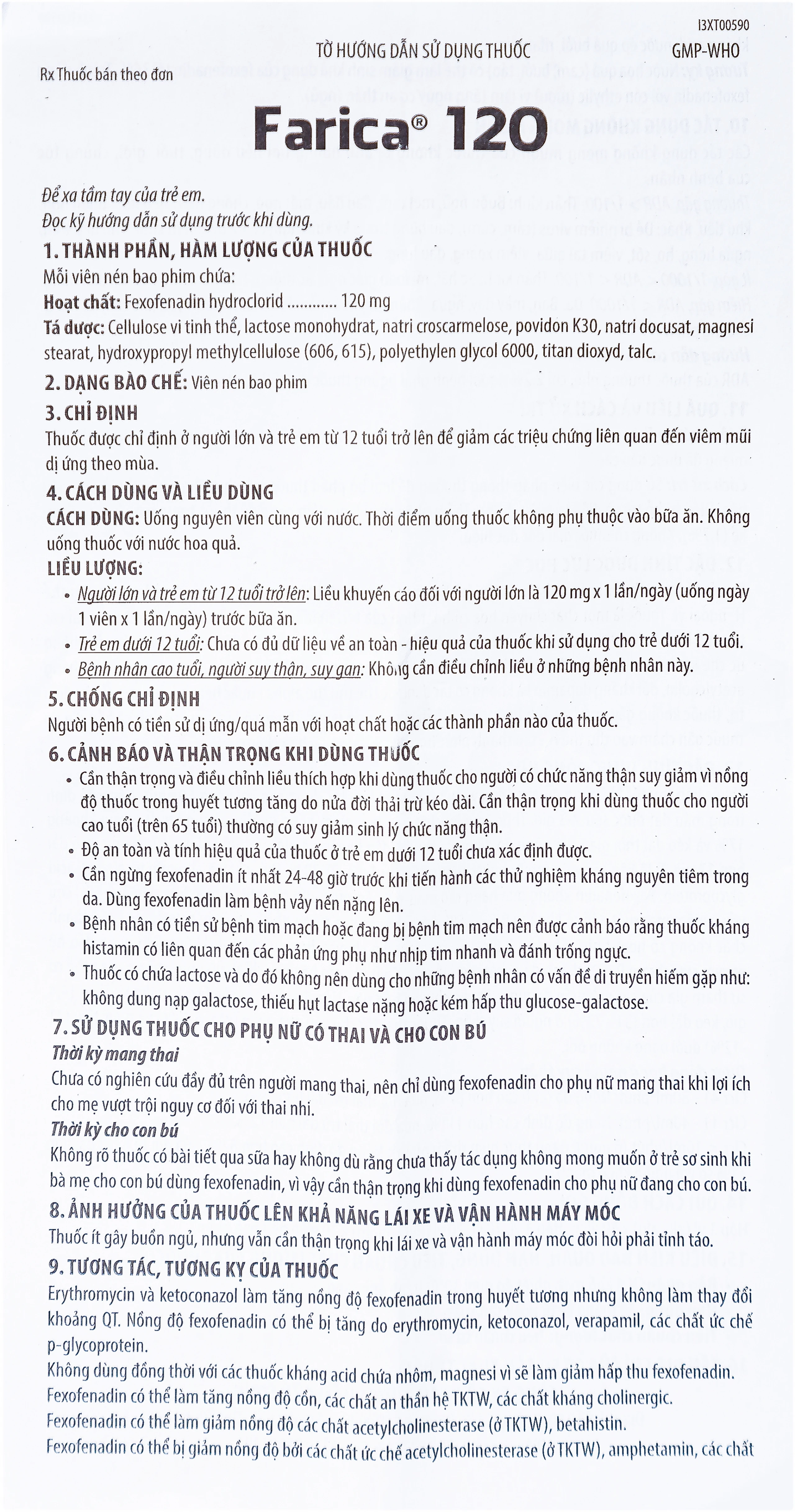 Thuốc Farica 120 Benovas điều trị viêm mũi dị ứng theo mùa (1 vỉ x 10 viên)