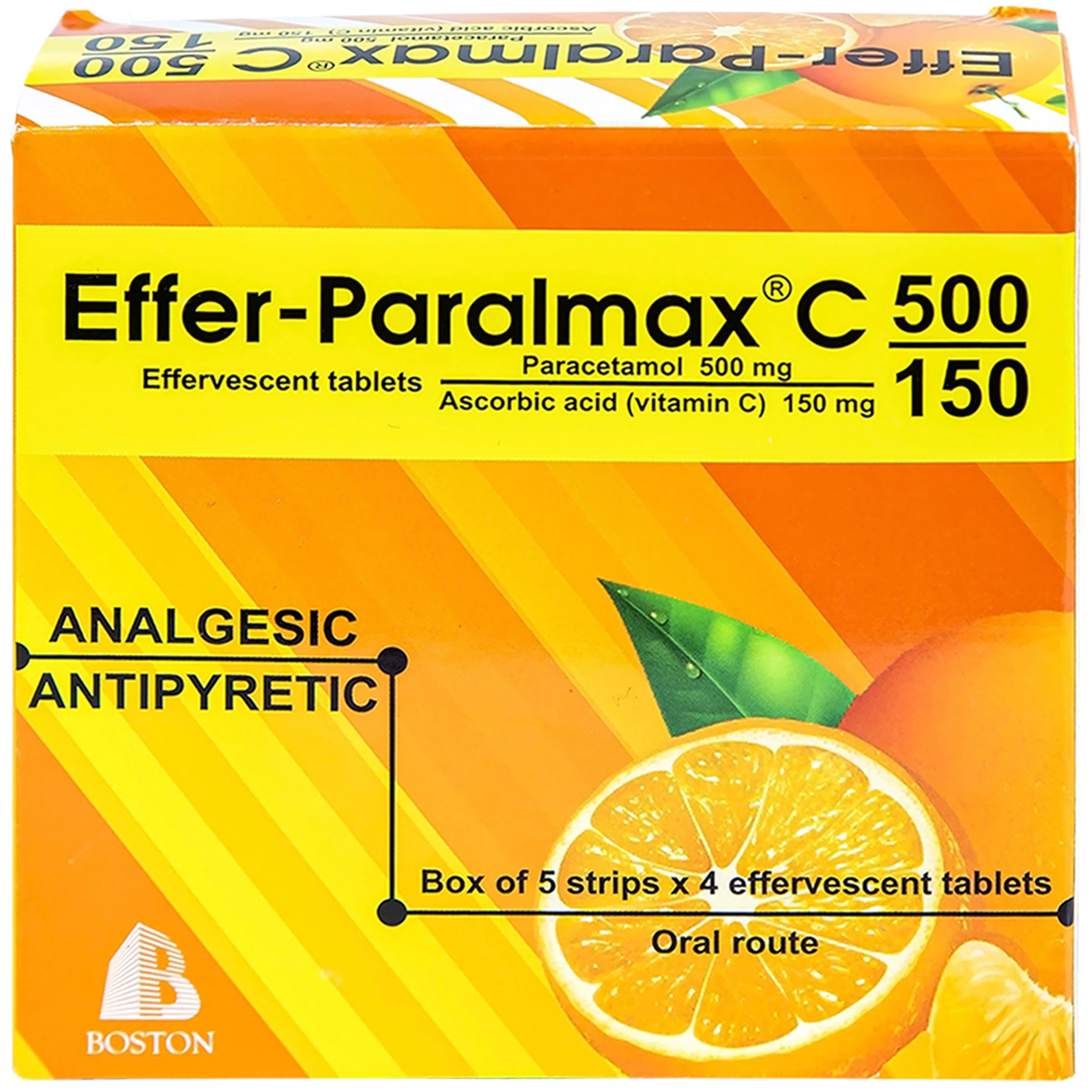 Viên sủi Effer-Paralmax C 500/150 Boston giảm đau, hạ sốt (5 vỉ x 4 viên)