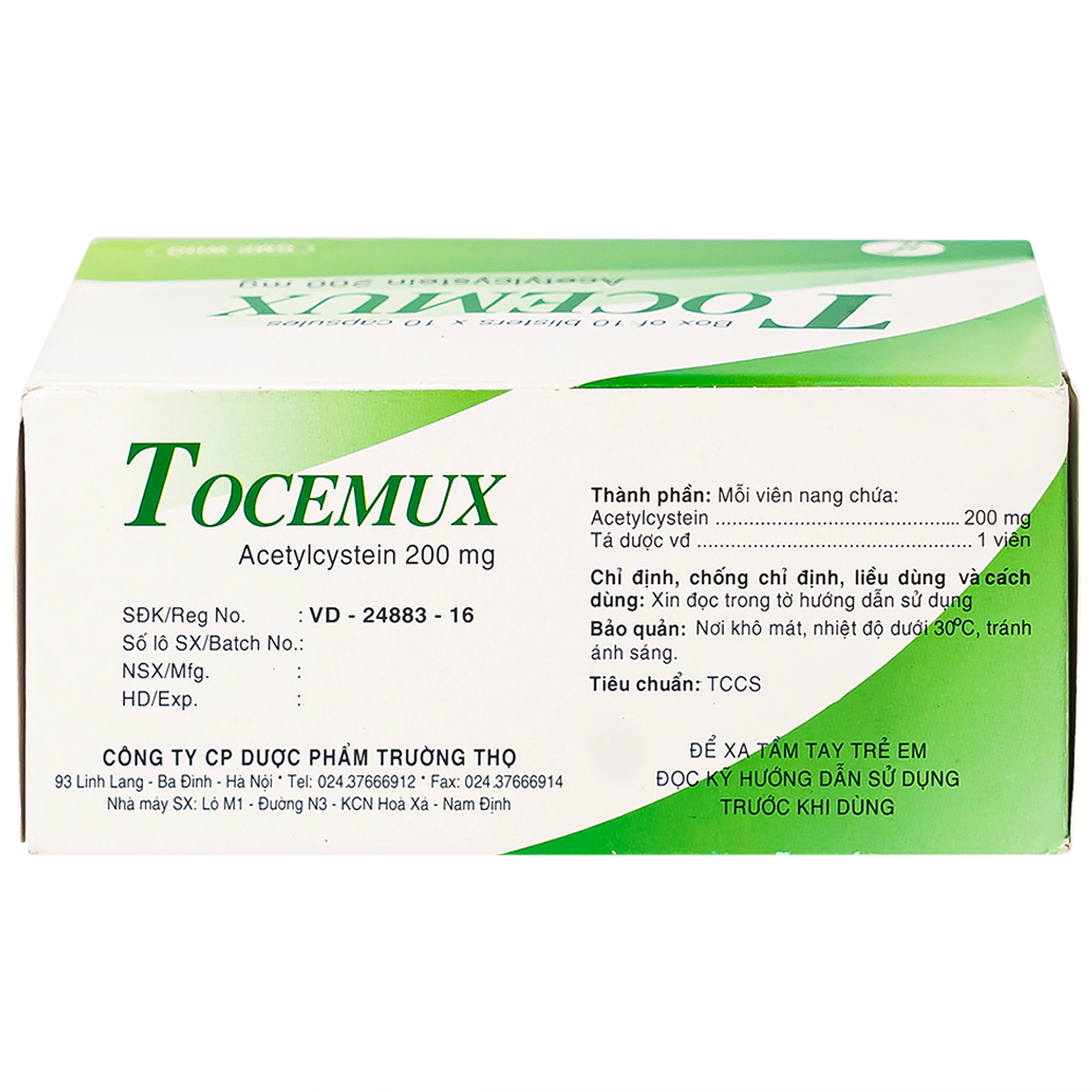Thuốc Tocemux điều trị tiêu chất nhầy, bệnh lý hô hấp có đờm (10 vỉ x 10 viên)