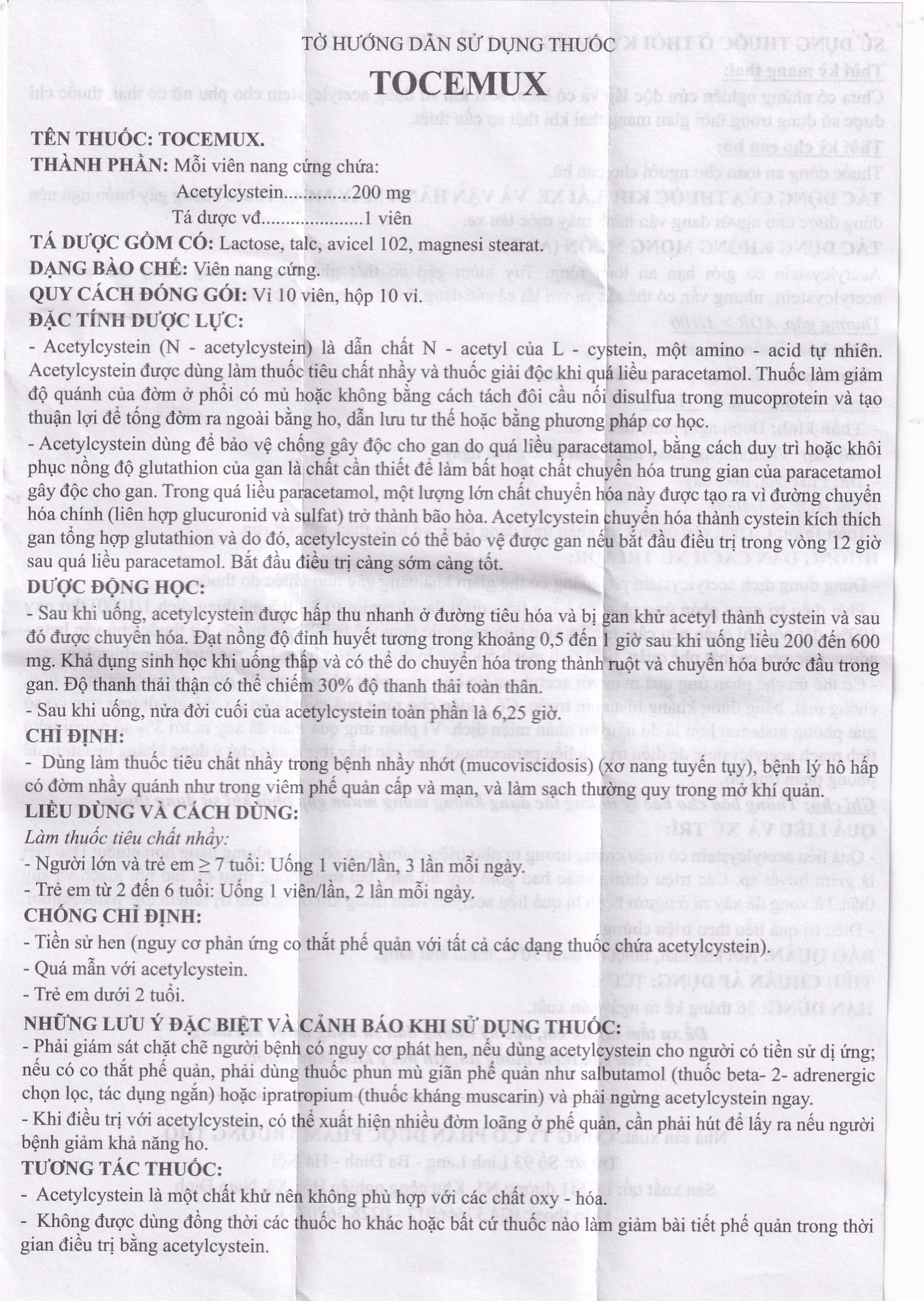 Thuốc Tocemux điều trị tiêu chất nhầy, bệnh lý hô hấp có đờm (10 vỉ x 10 viên)
