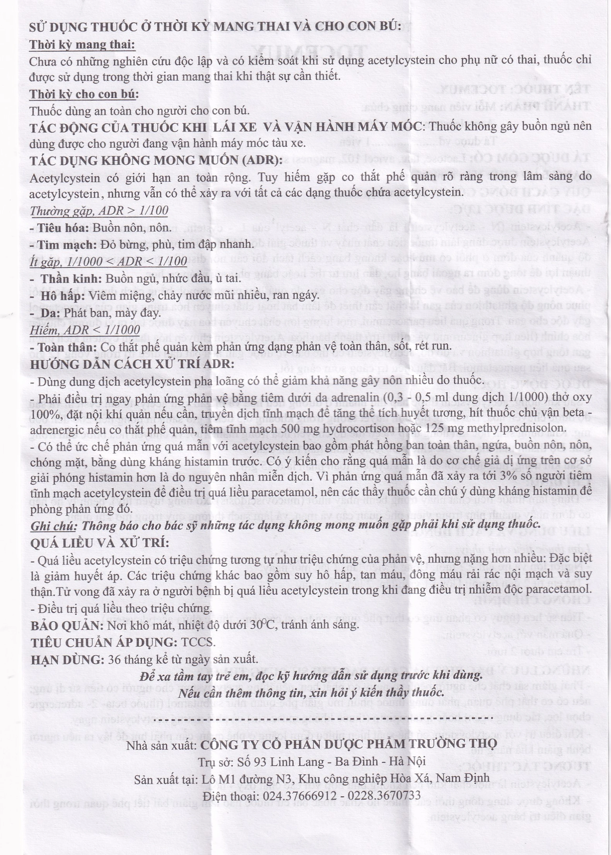 Thuốc Tocemux điều trị tiêu chất nhầy, bệnh lý hô hấp có đờm (10 vỉ x 10 viên)