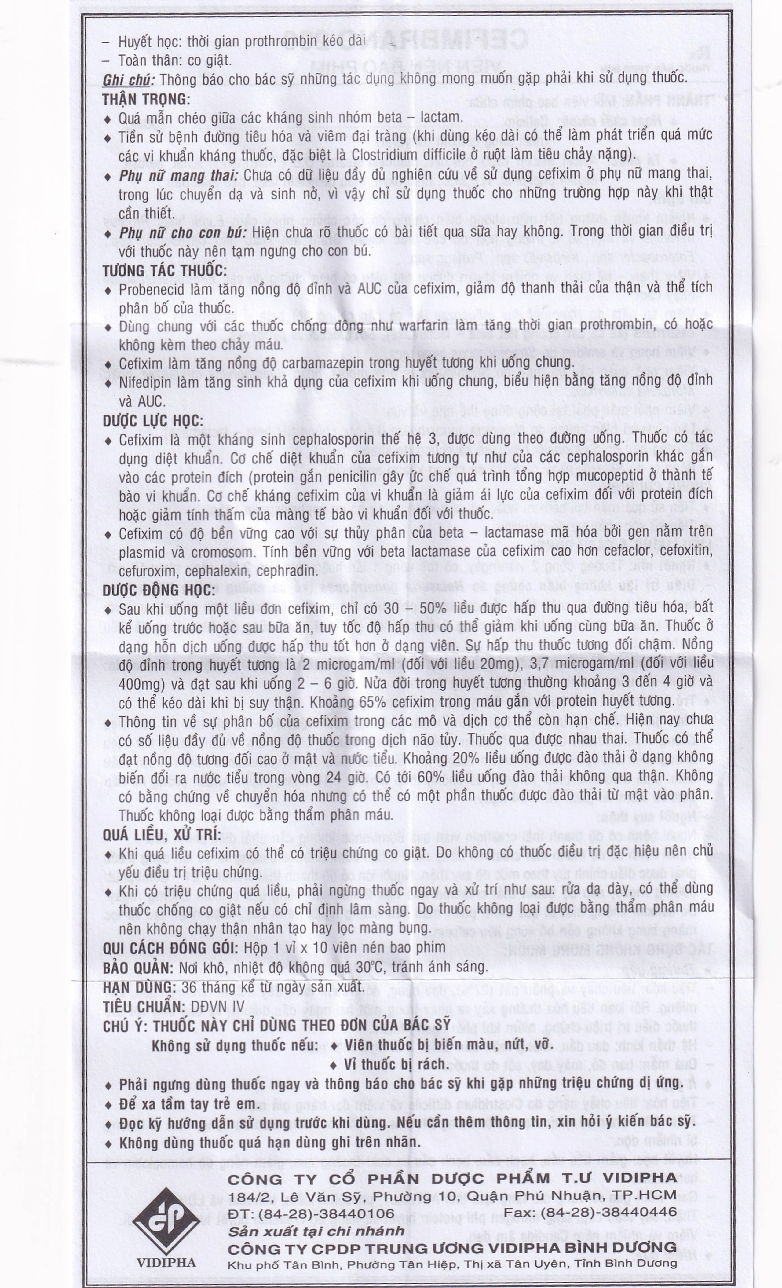 Thuốc Cefimbrano 200mg Vidipha điều trị nhiễm khuẩn (1 vỉ x 10 viên)