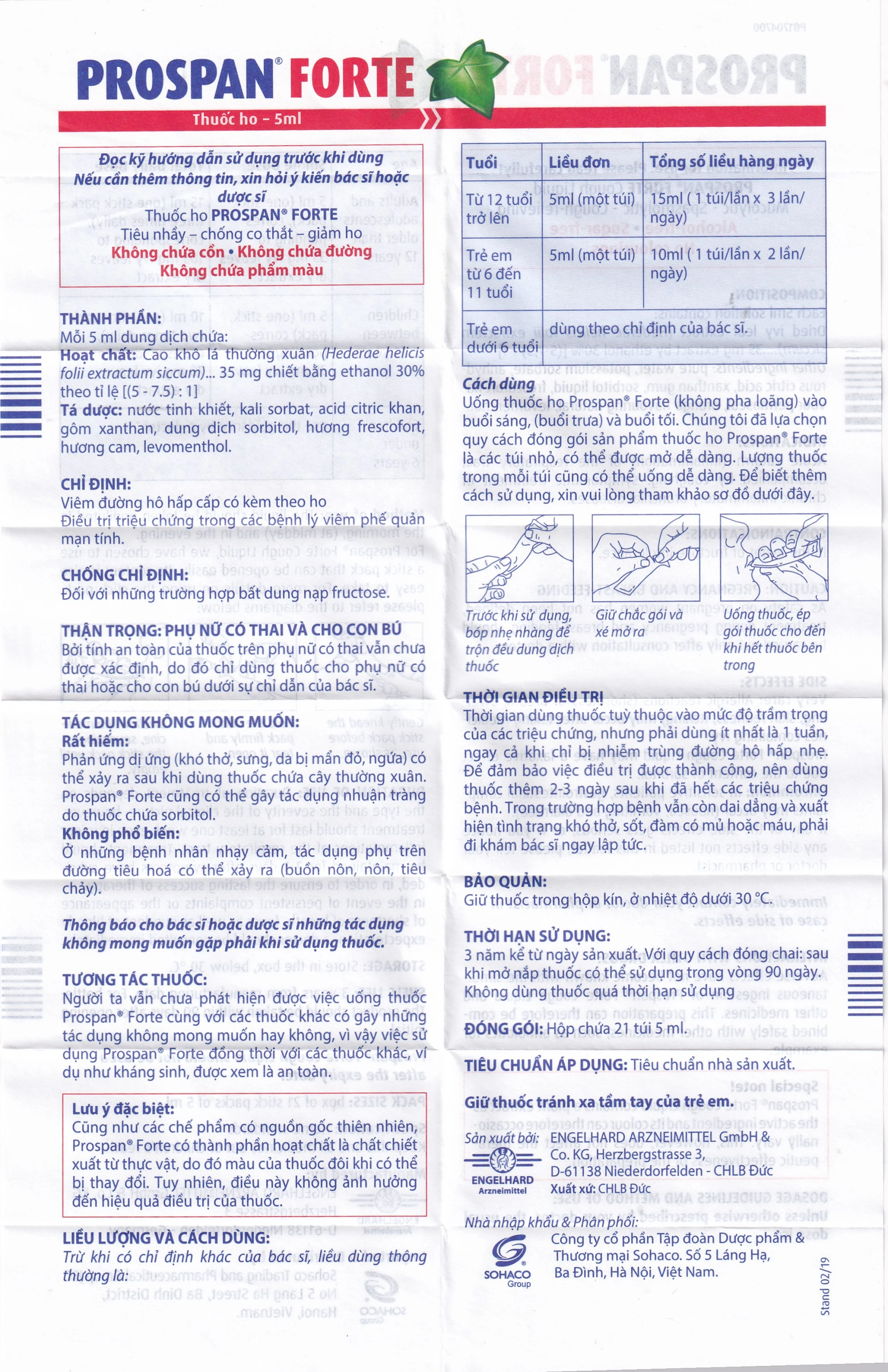 Thuốc ho Prospan Forte Engelhard điều trị viêm đường hô hấp cấp (21 túi x 5ml)